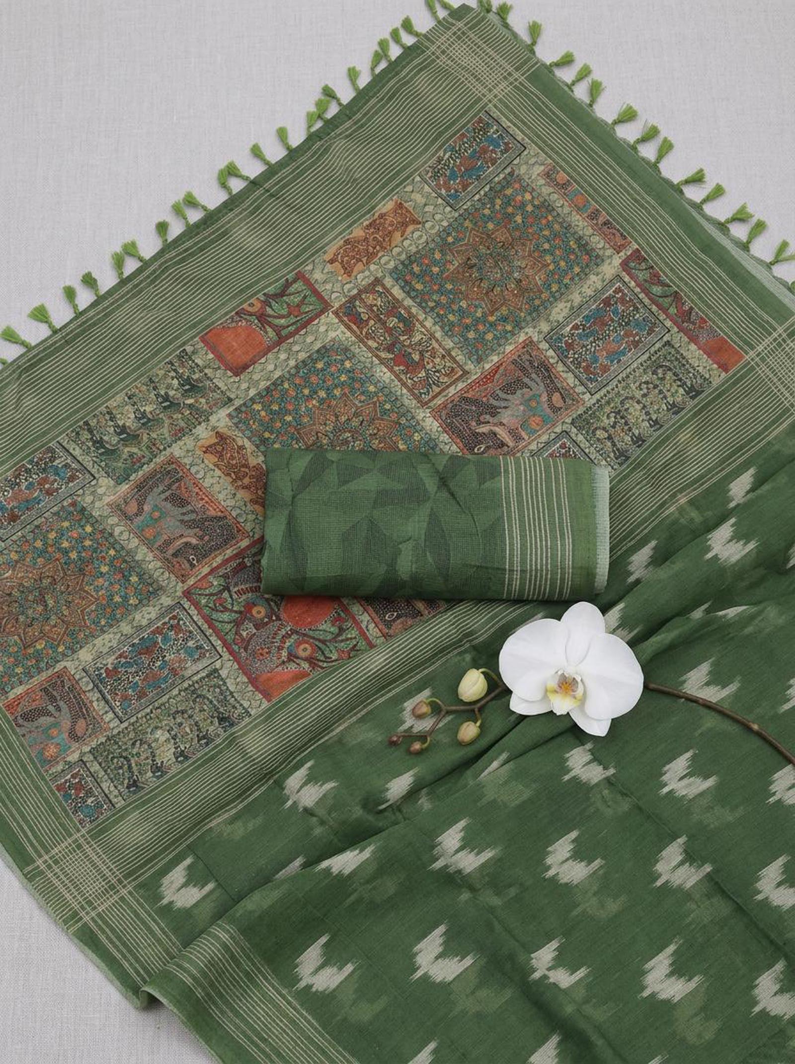 Green Ikkat Saree