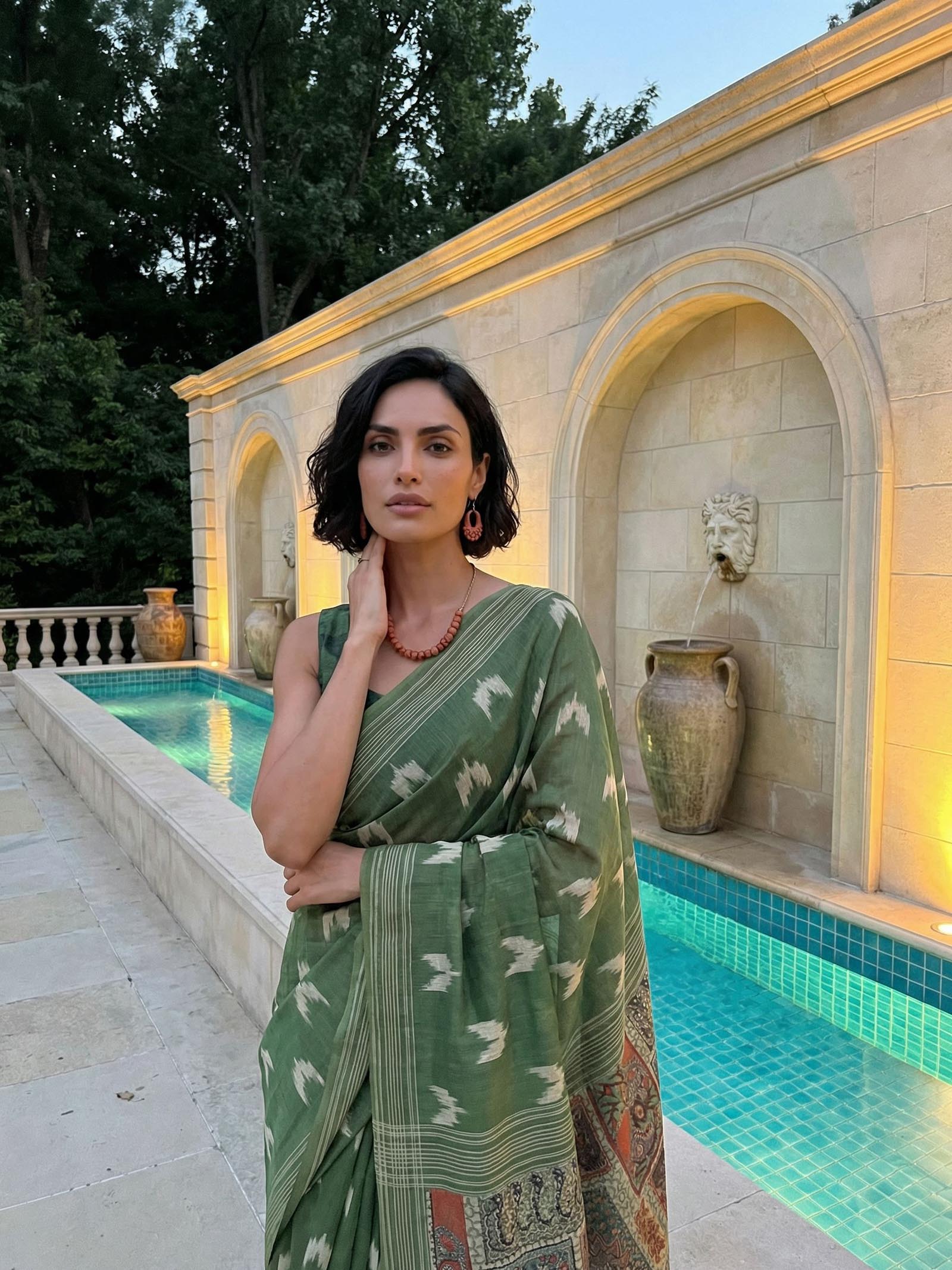 Green Ikkat Saree