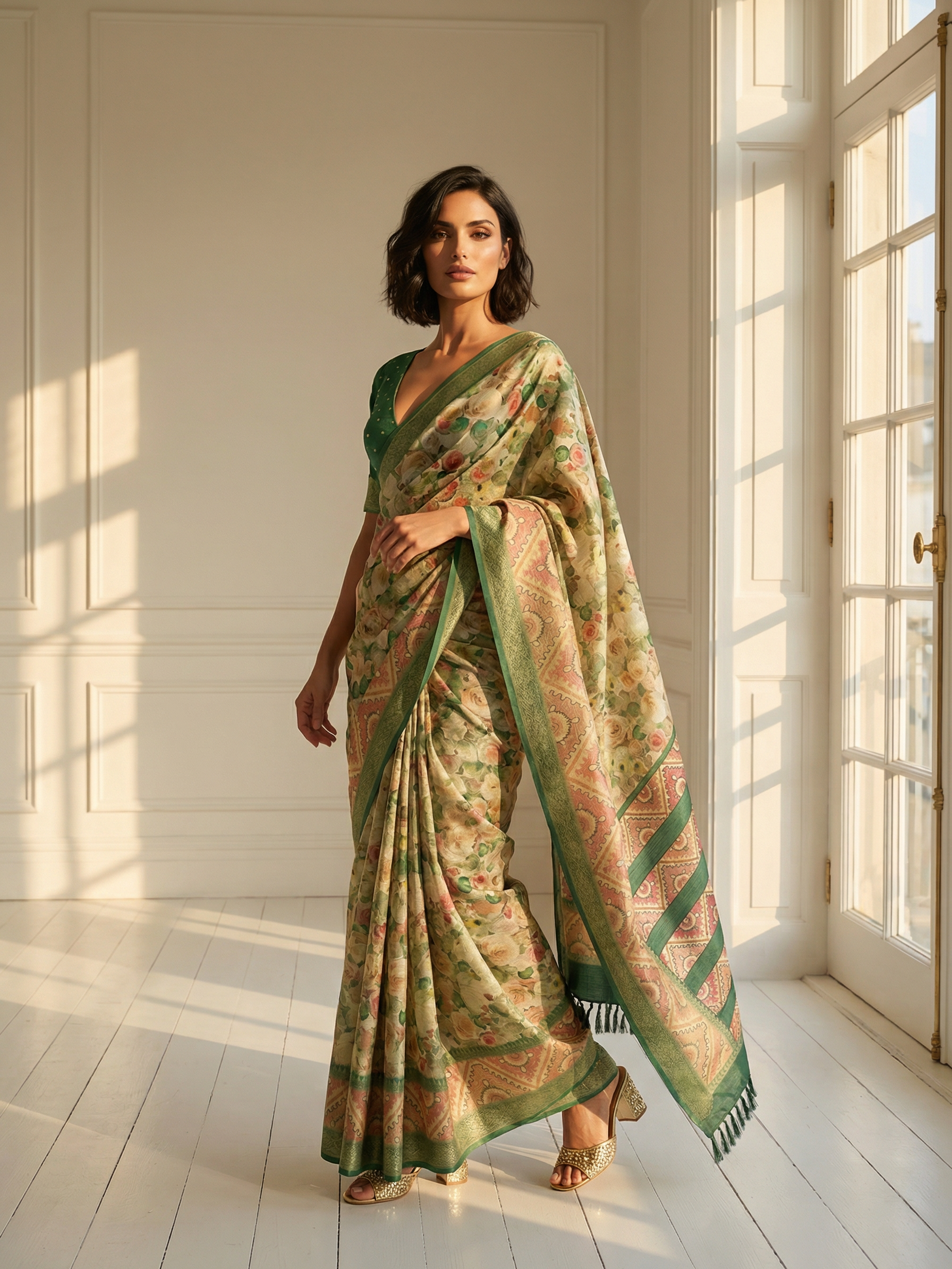Steffi Green Floral Saree