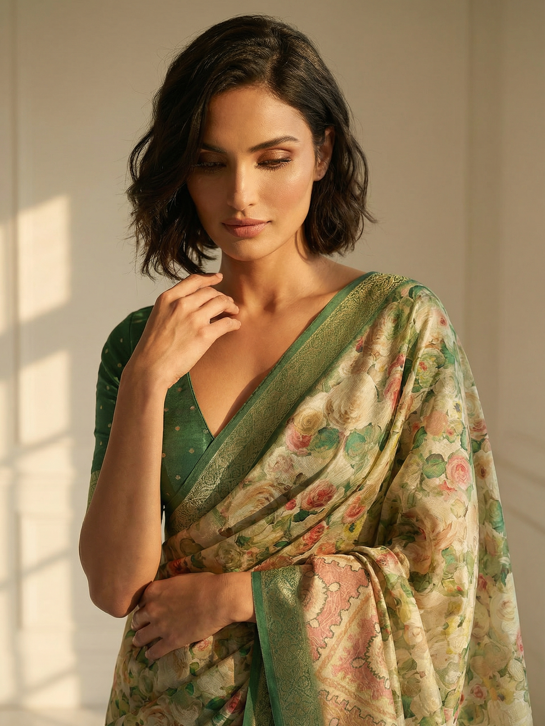 Steffi Green Floral Saree