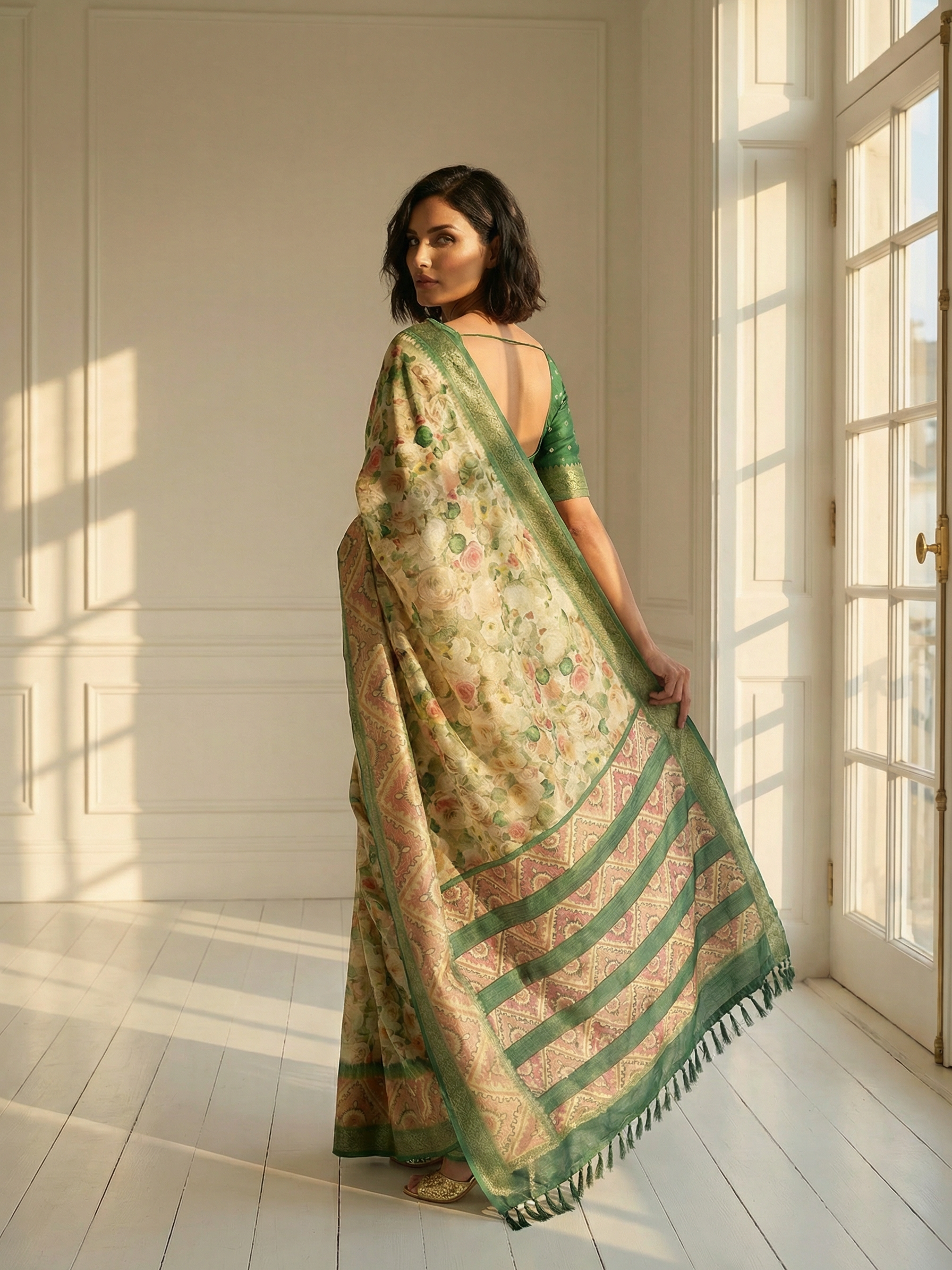Steffi Green Floral Saree
