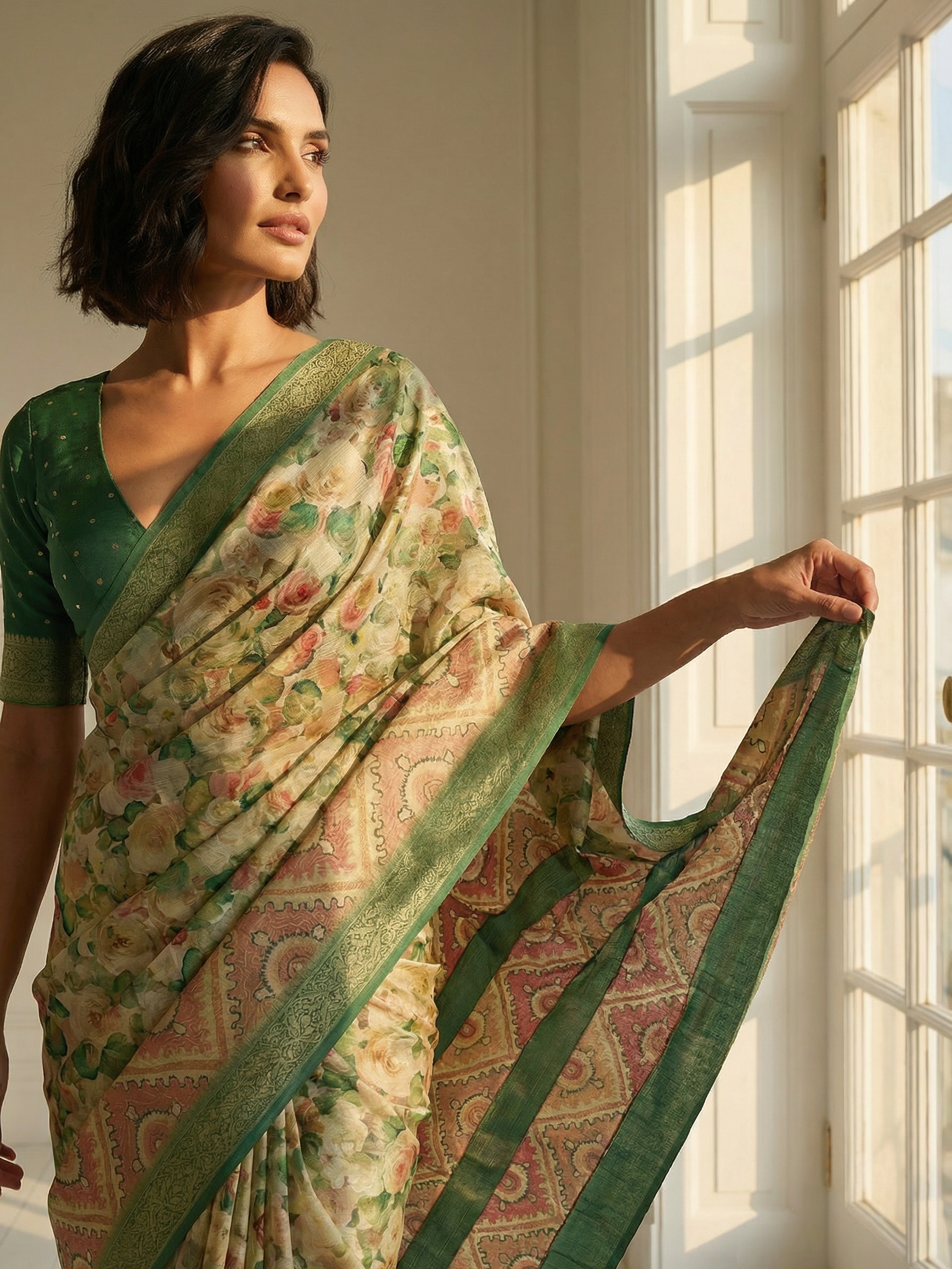 Steffi Green Floral Saree