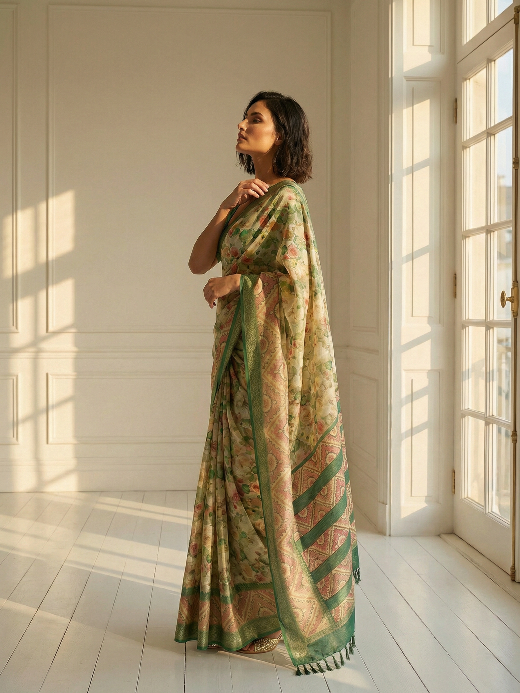 Steffi Green Floral Saree