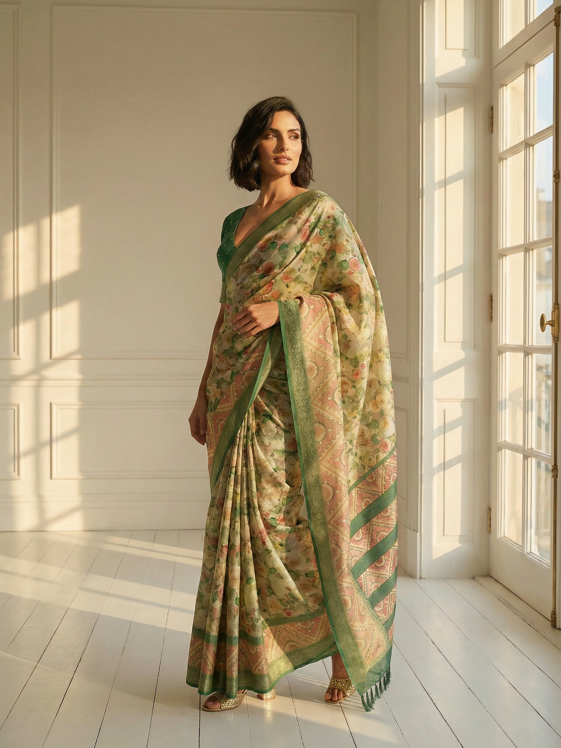 Steffi Green Floral Saree
