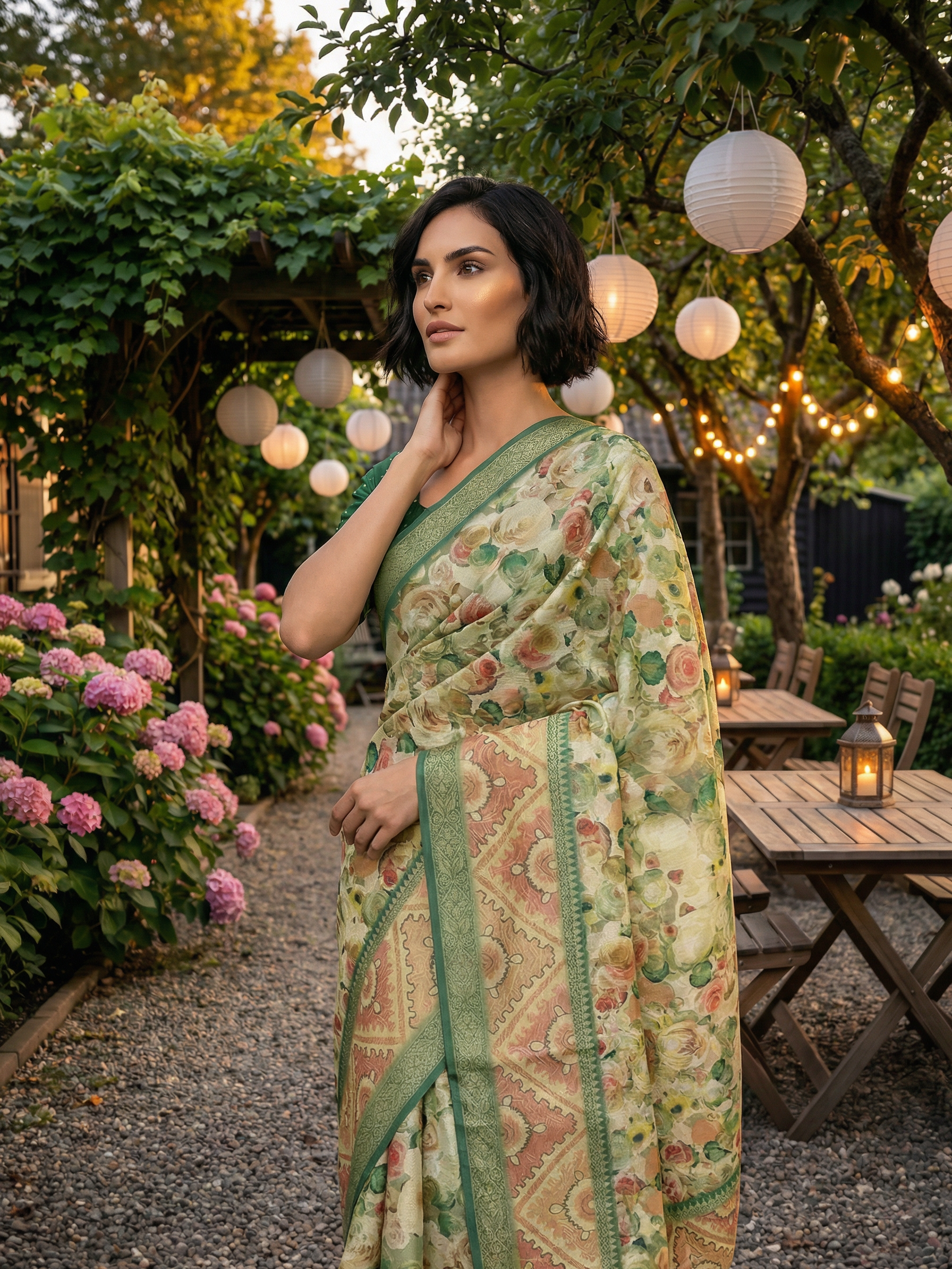 Steffi Green Floral Saree