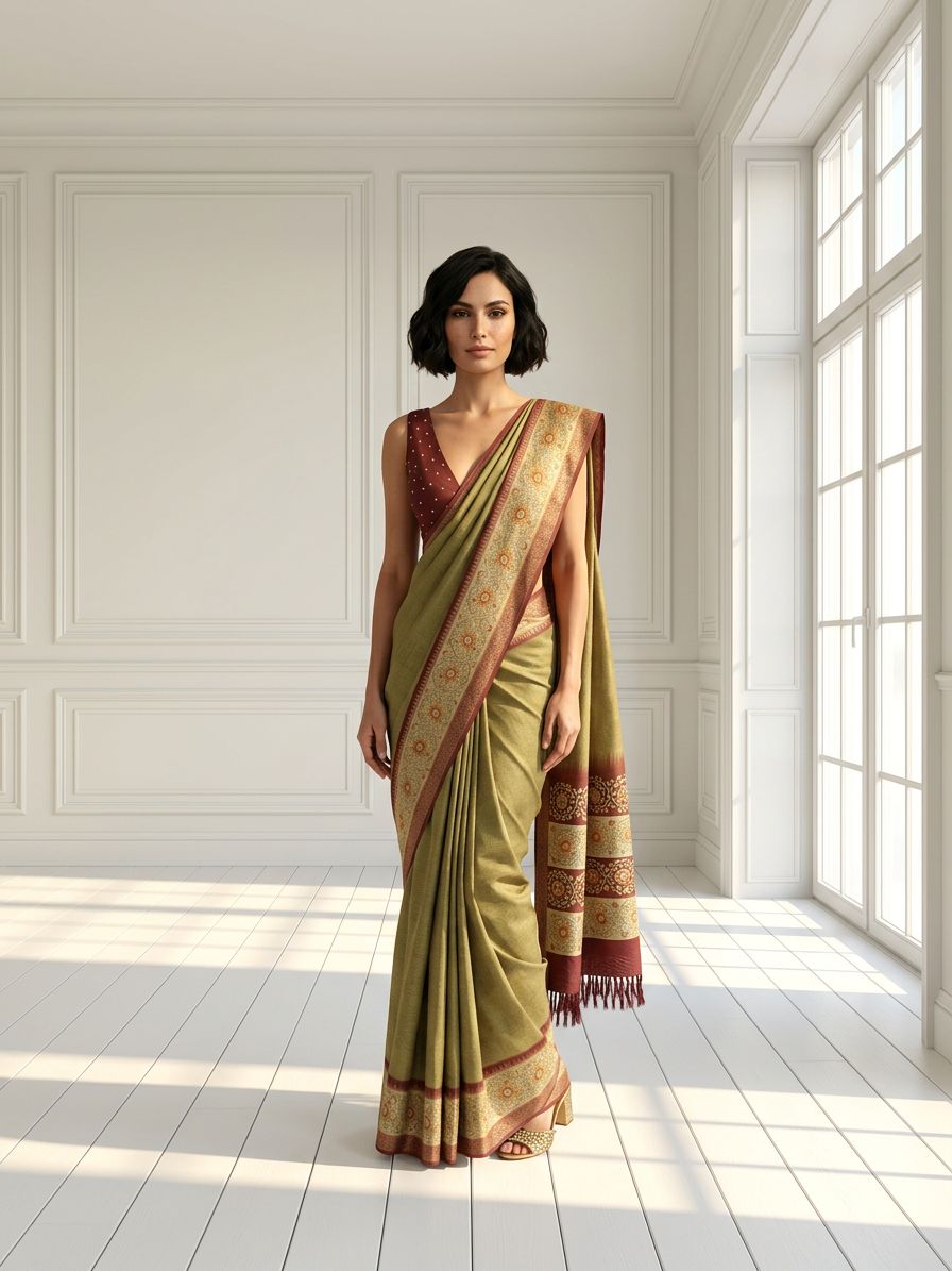 Golden Olive Saree