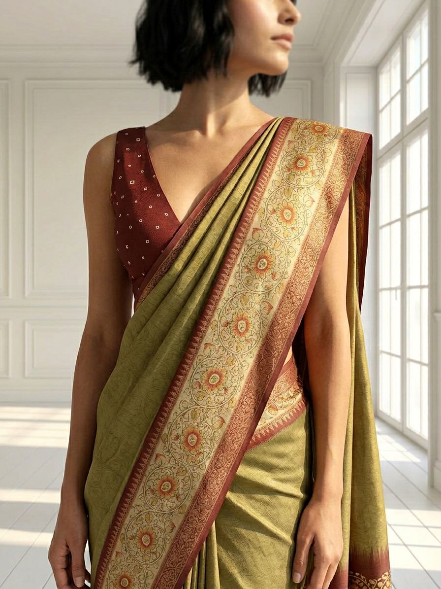 Golden Olive Saree