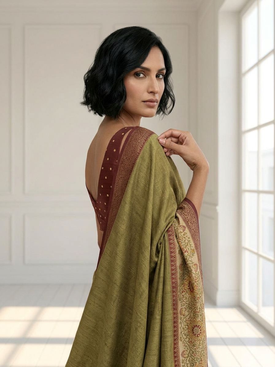 Golden Olive Saree