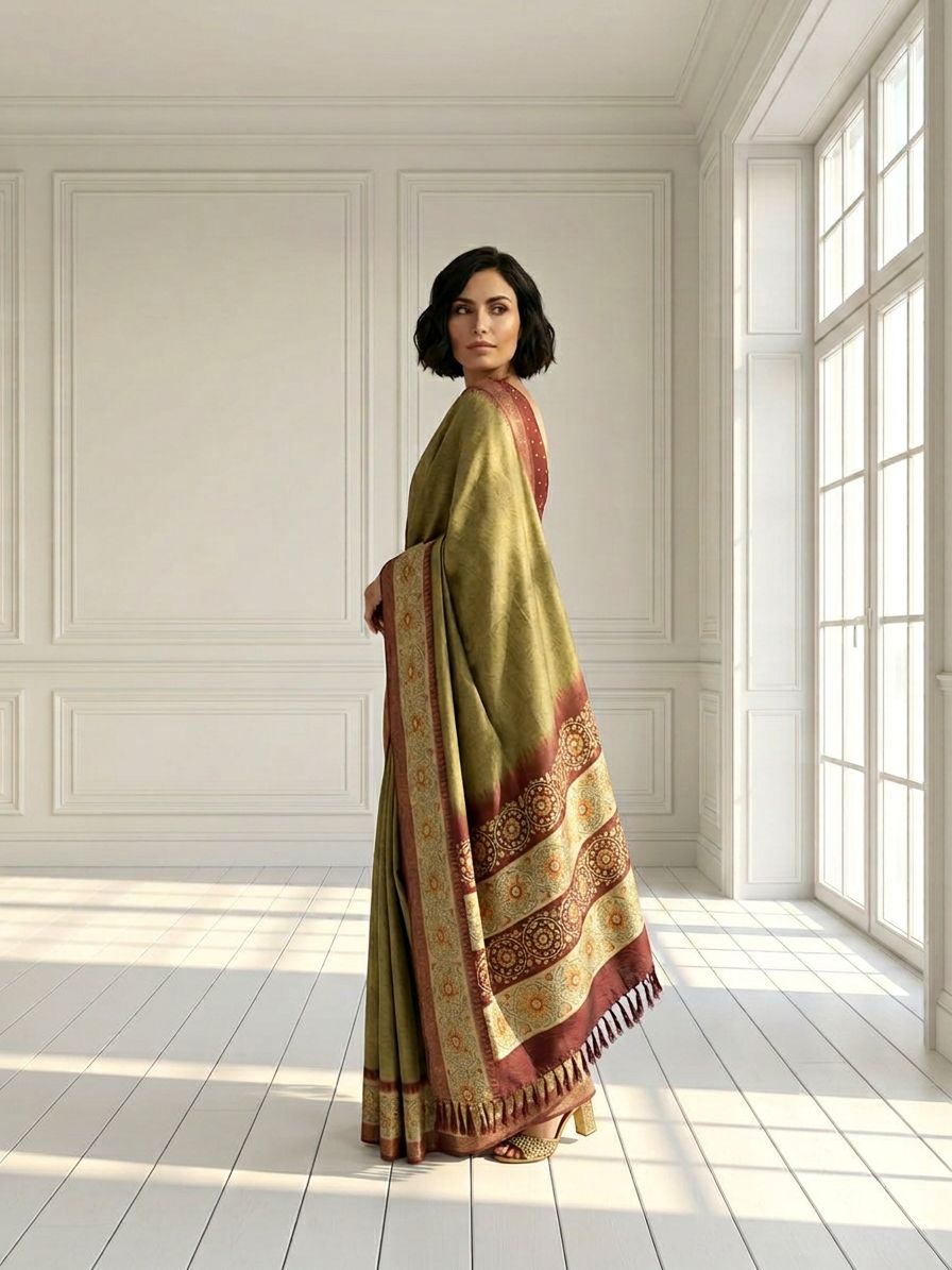 Golden Olive Saree