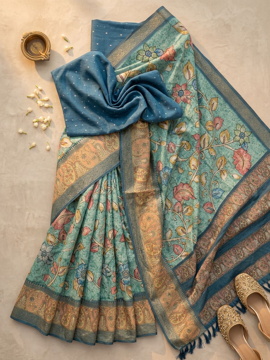 Blue Meadow Saree