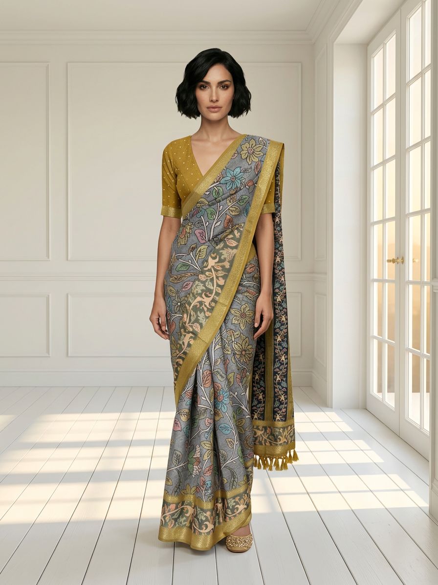 Yellow Vine Saree