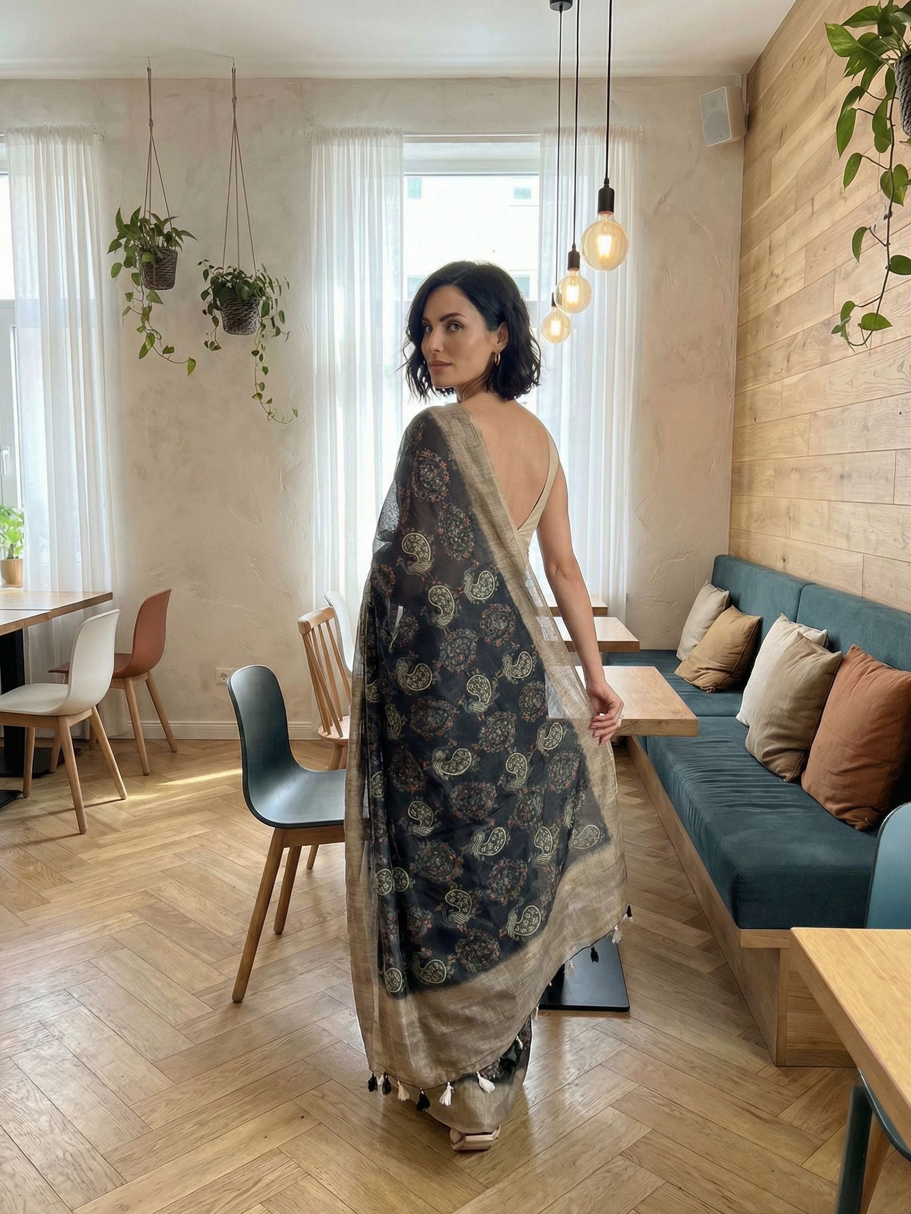 Peacock in Black Saree