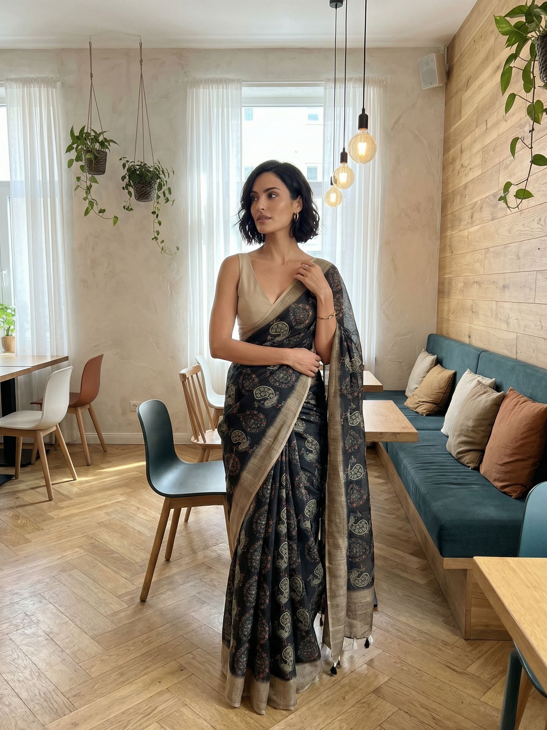 Peacock in Black Saree