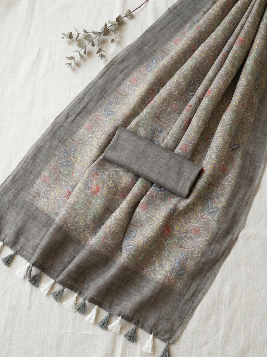 Leafy Grey Saree