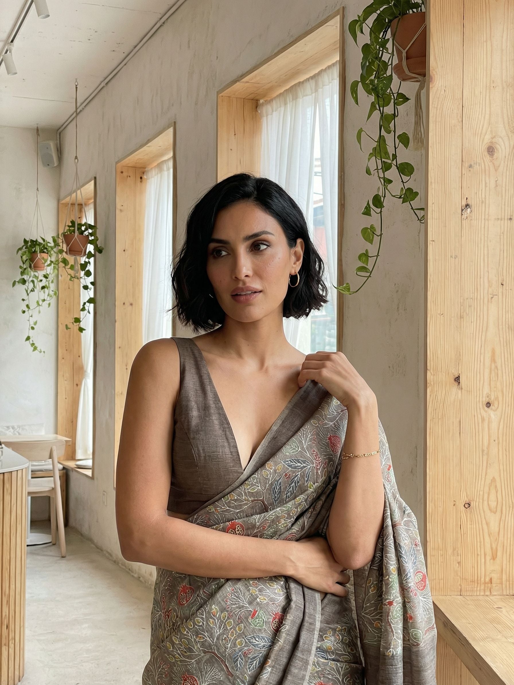 Leafy Grey Saree