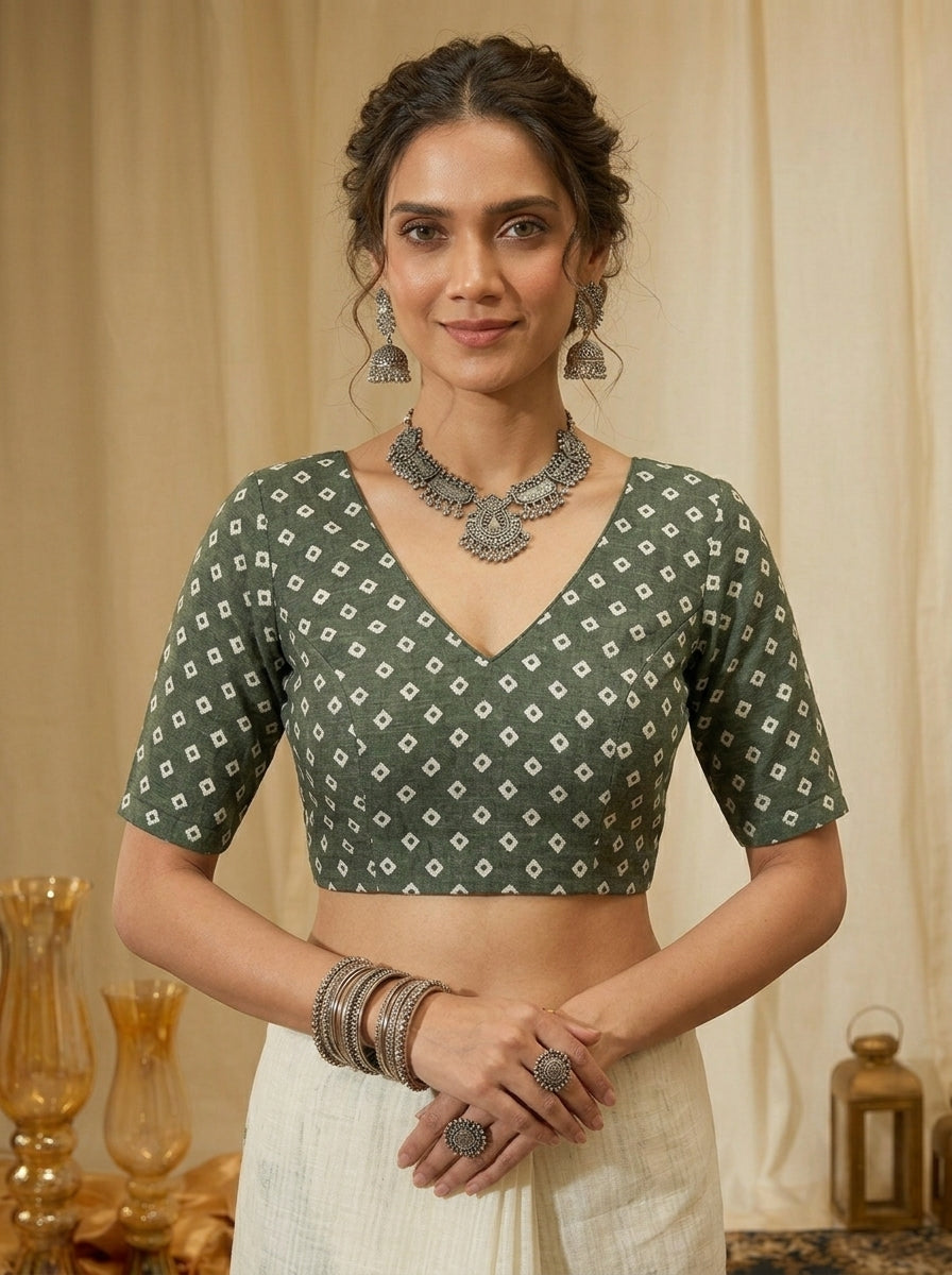 White and Green Elephant Saree