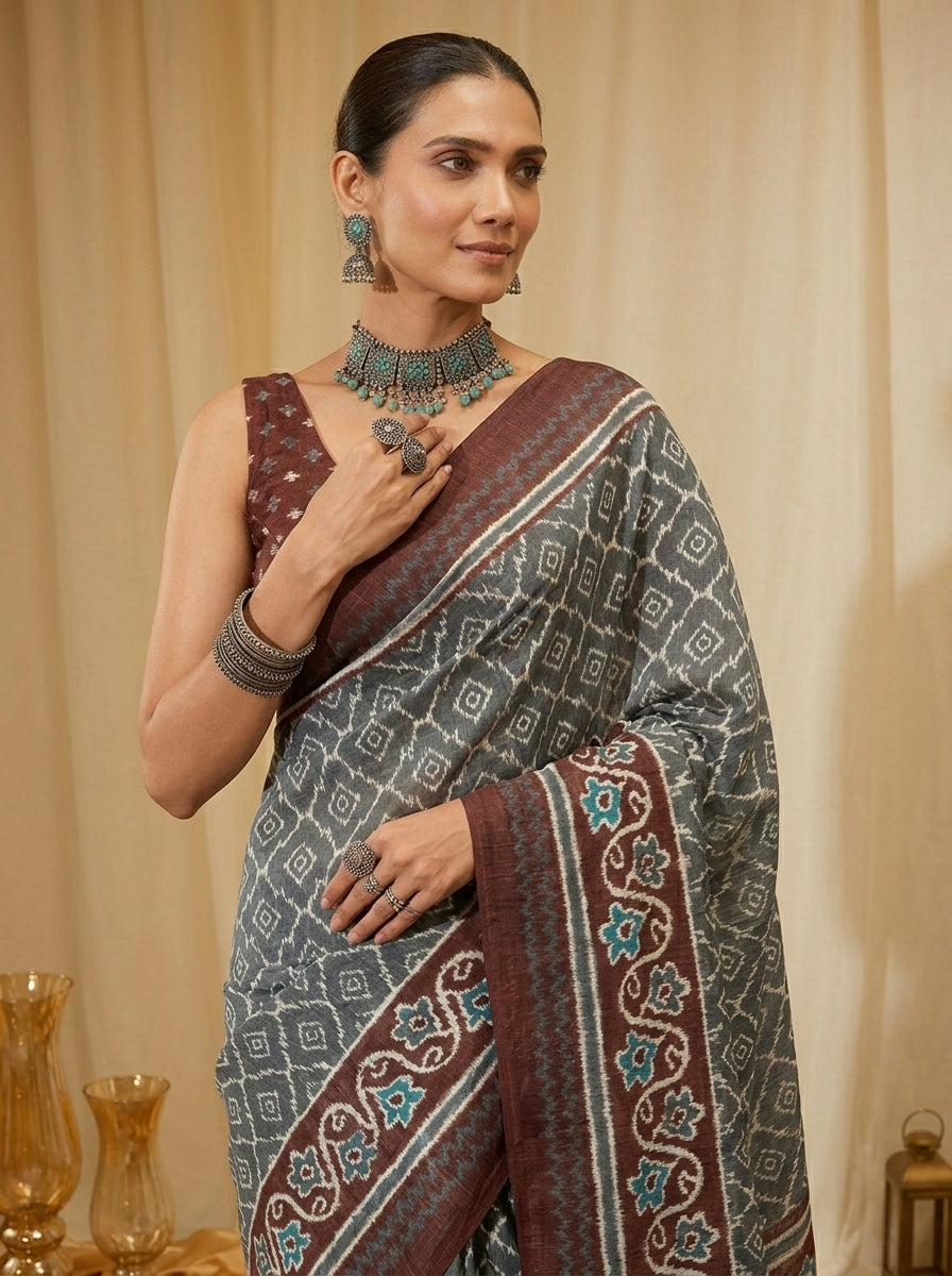 Crimson Charcoal Saree