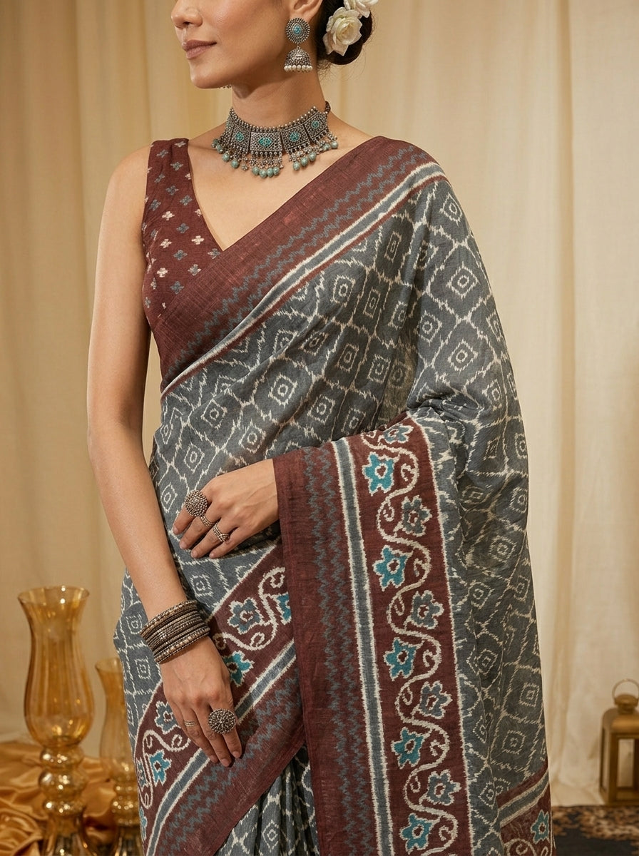 Crimson Charcoal Saree