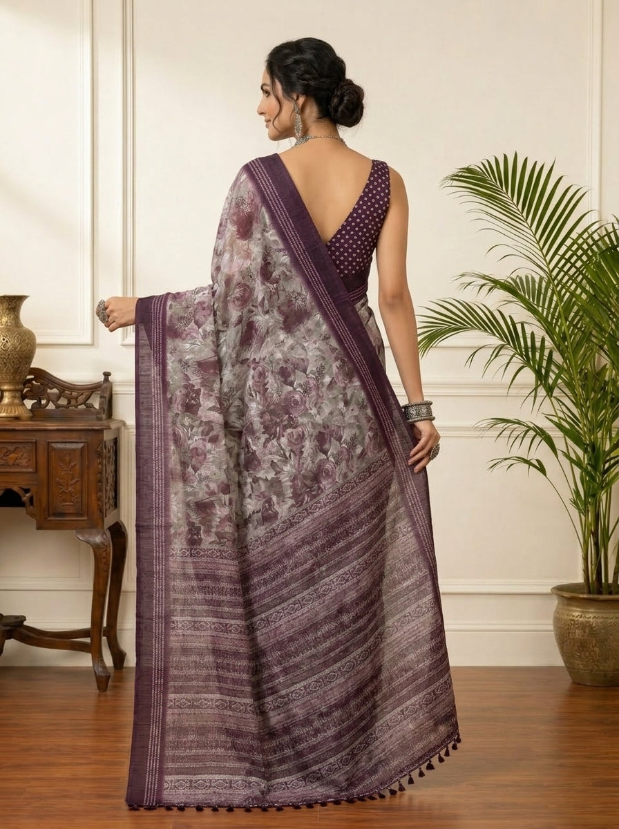 Purple Floral Saree