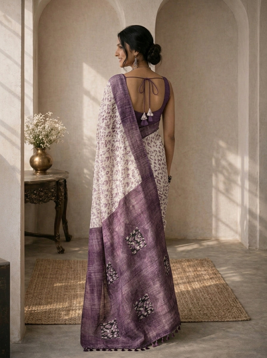 Purple & White Saree