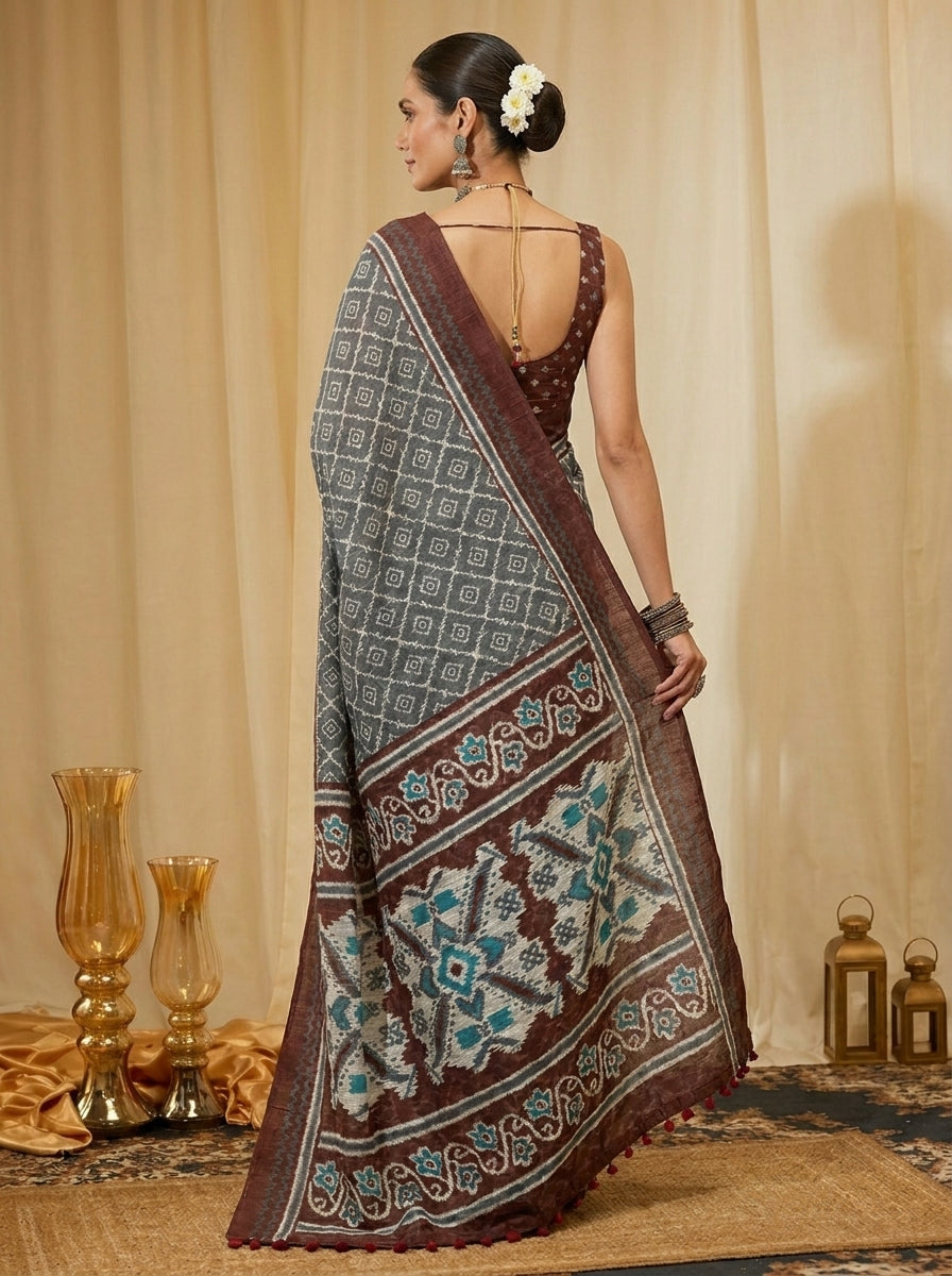 Crimson Charcoal Saree