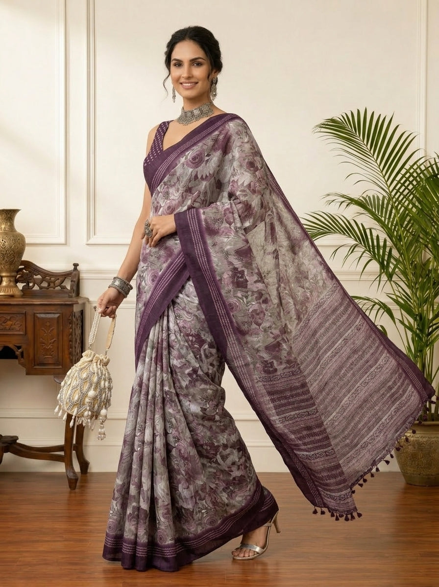 Purple Floral Saree