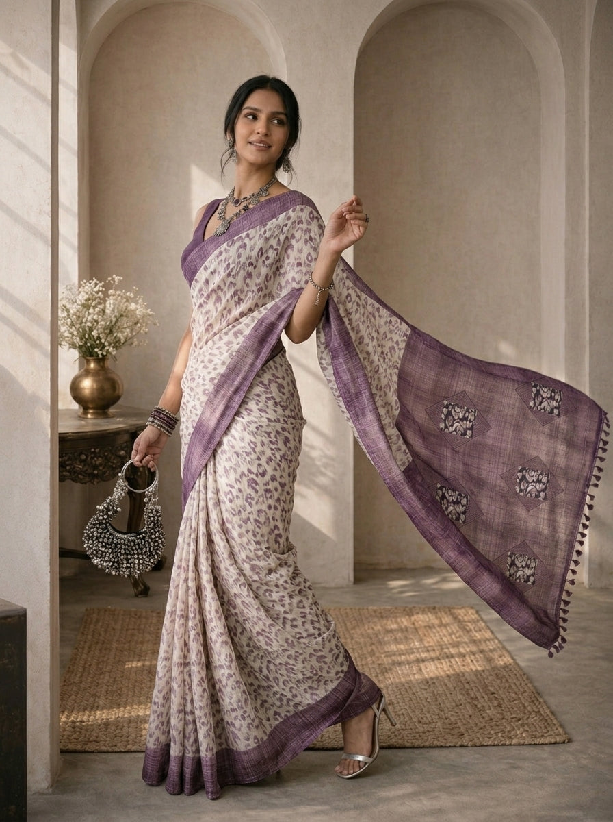 Purple & White Saree