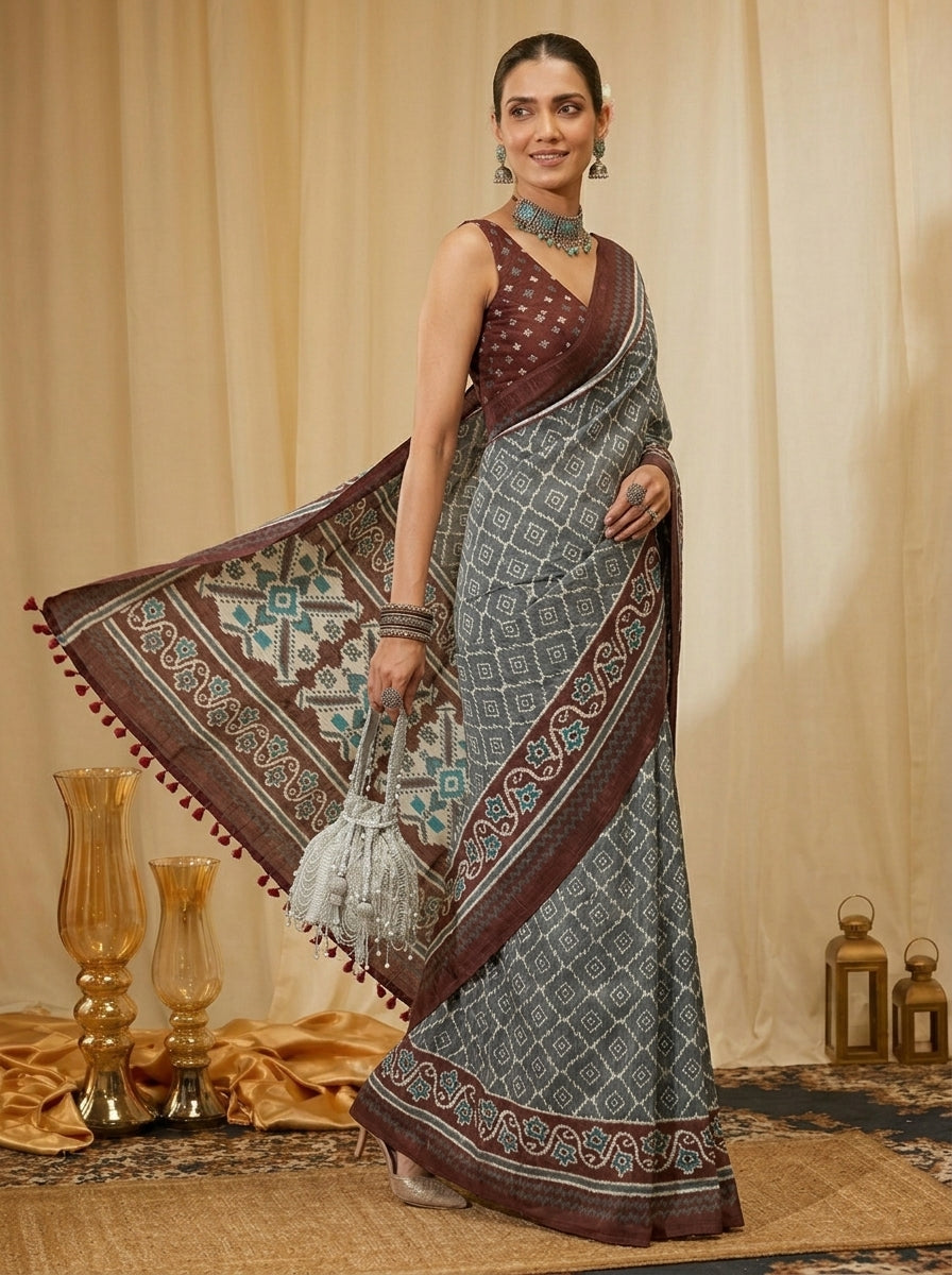 Crimson Charcoal Saree
