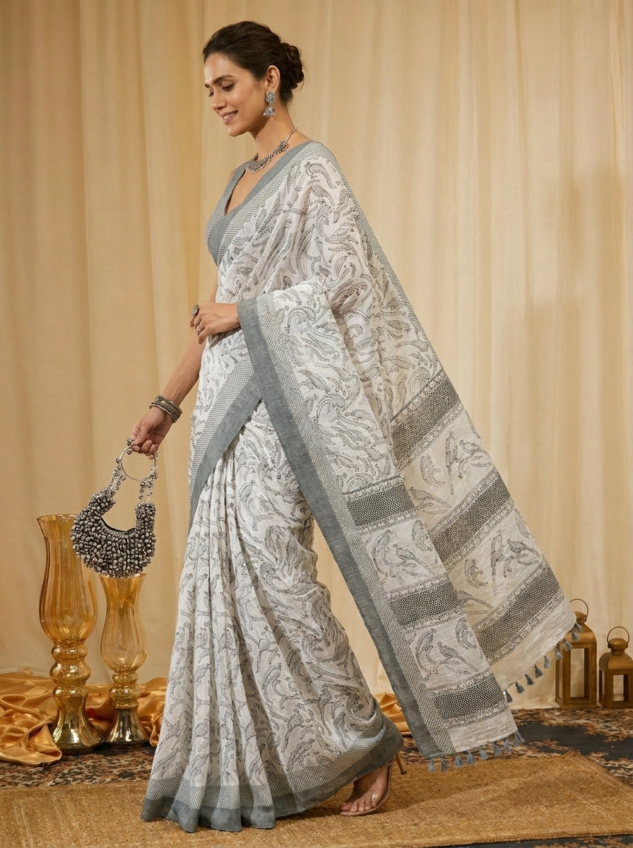 White and Grey Saree
