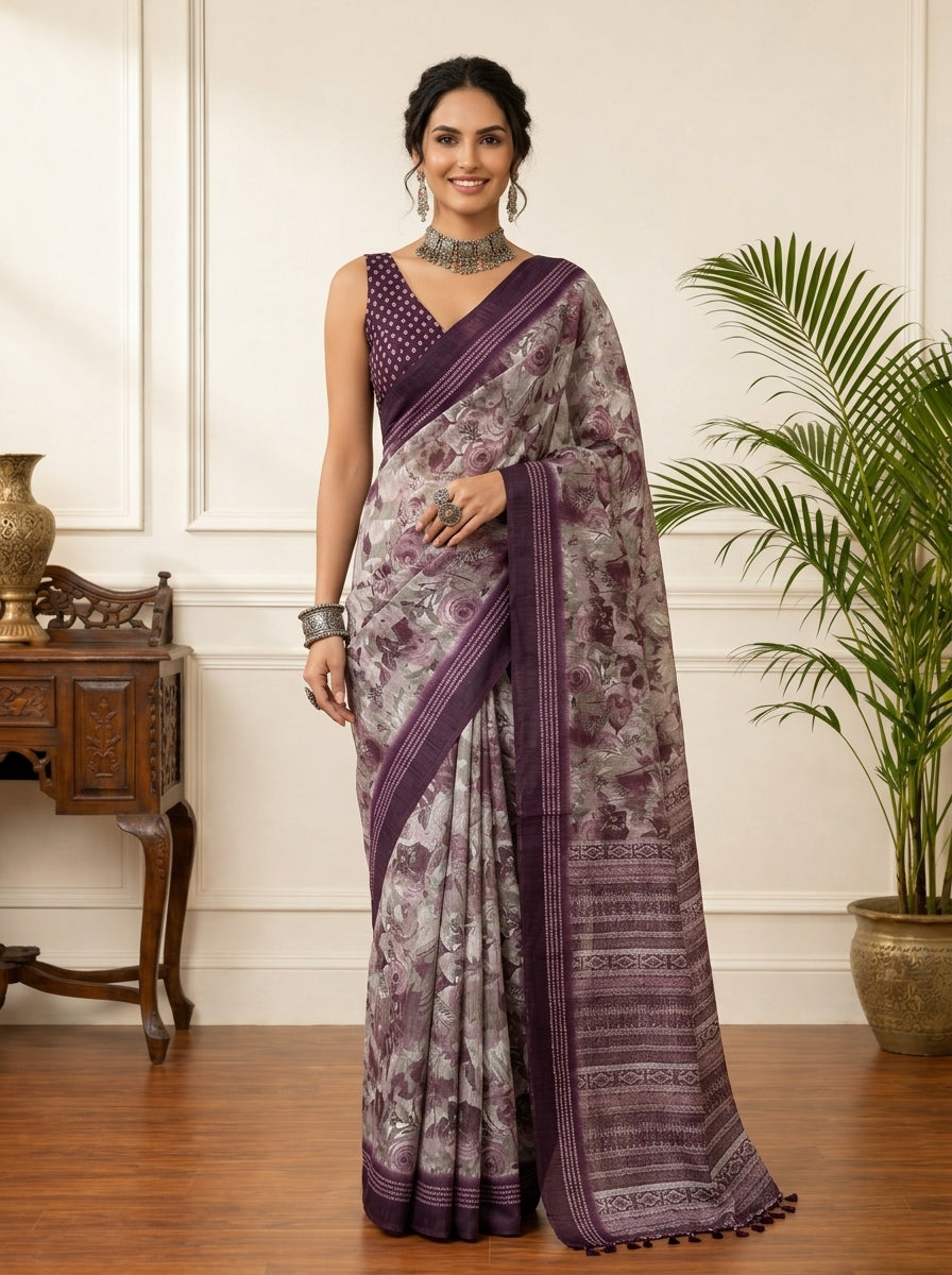 Purple Floral Saree