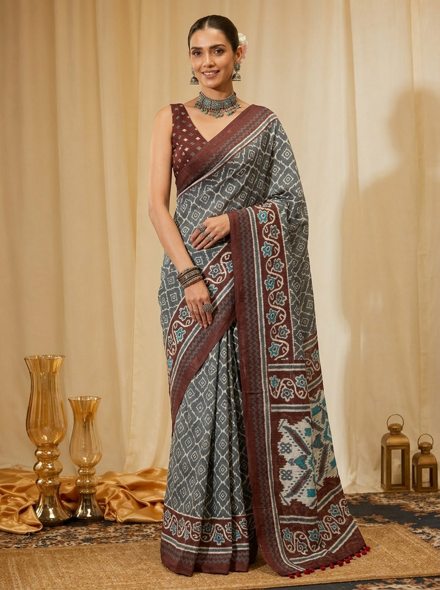 Crimson Charcoal Saree