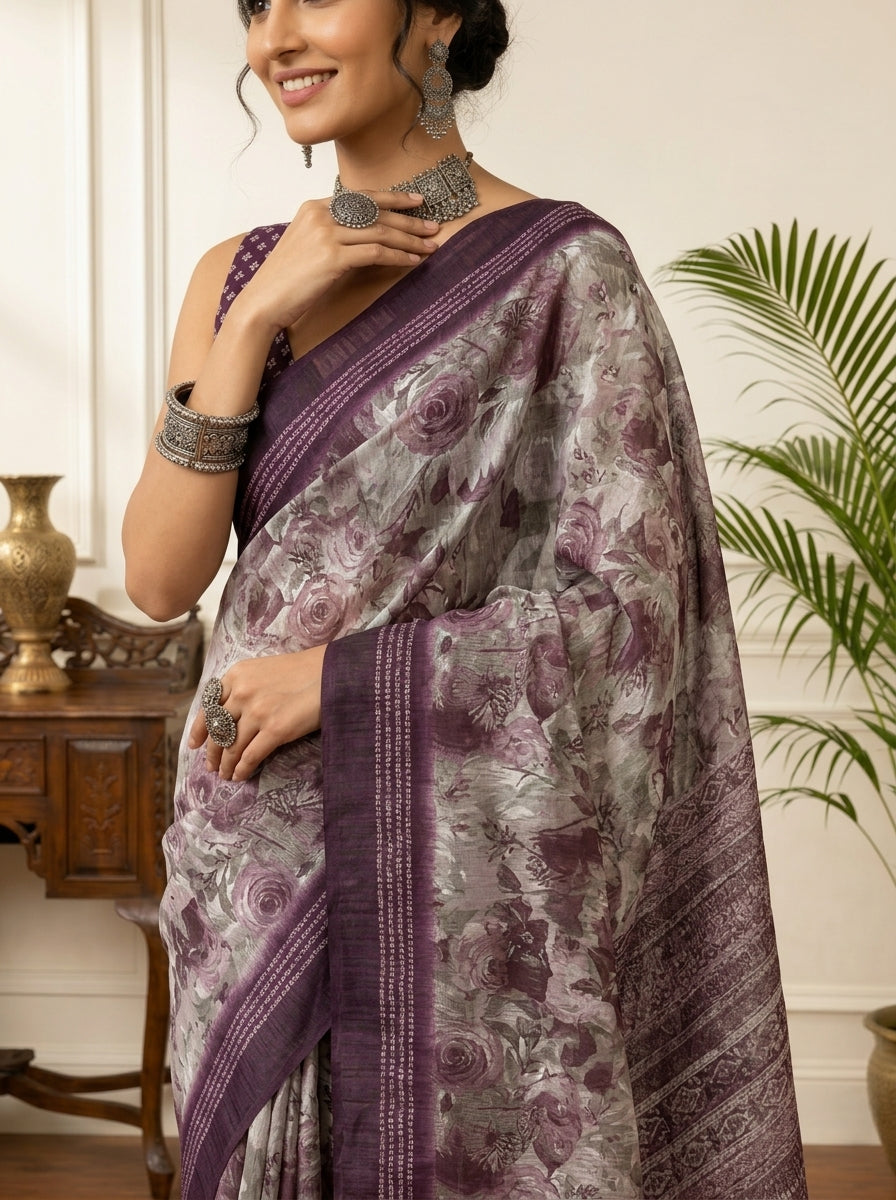 Purple Floral Saree