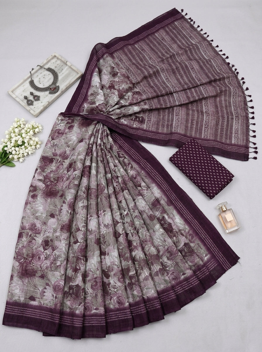 Purple Floral Saree