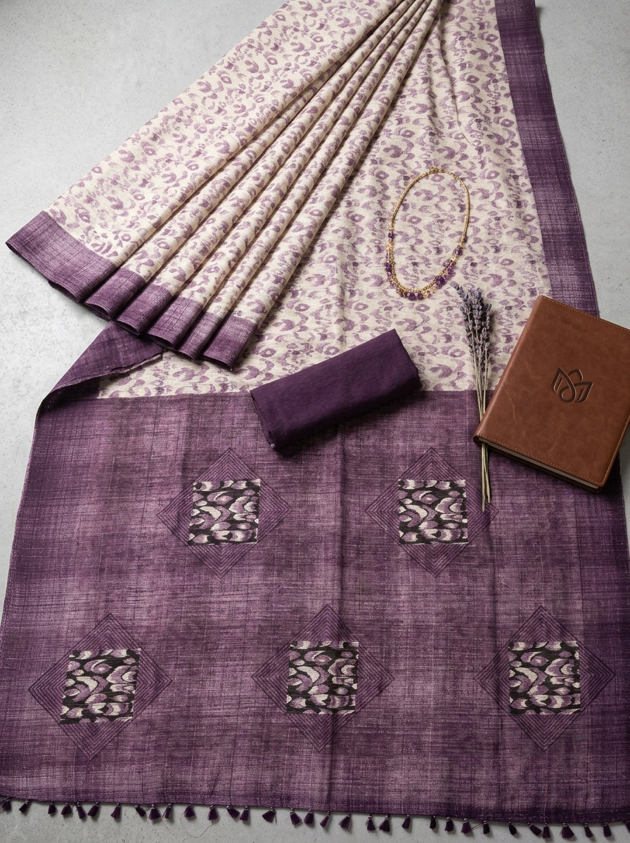 Purple & White Saree