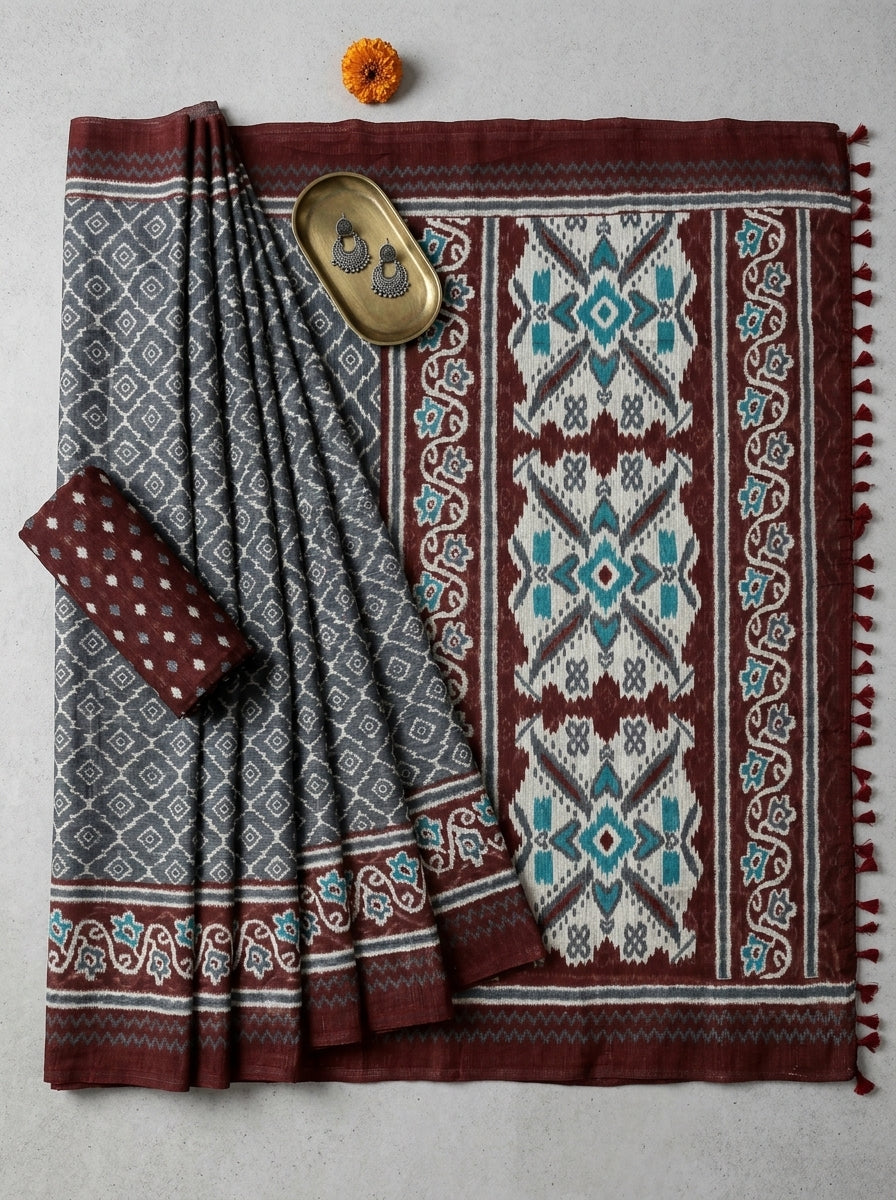 Crimson Charcoal Saree
