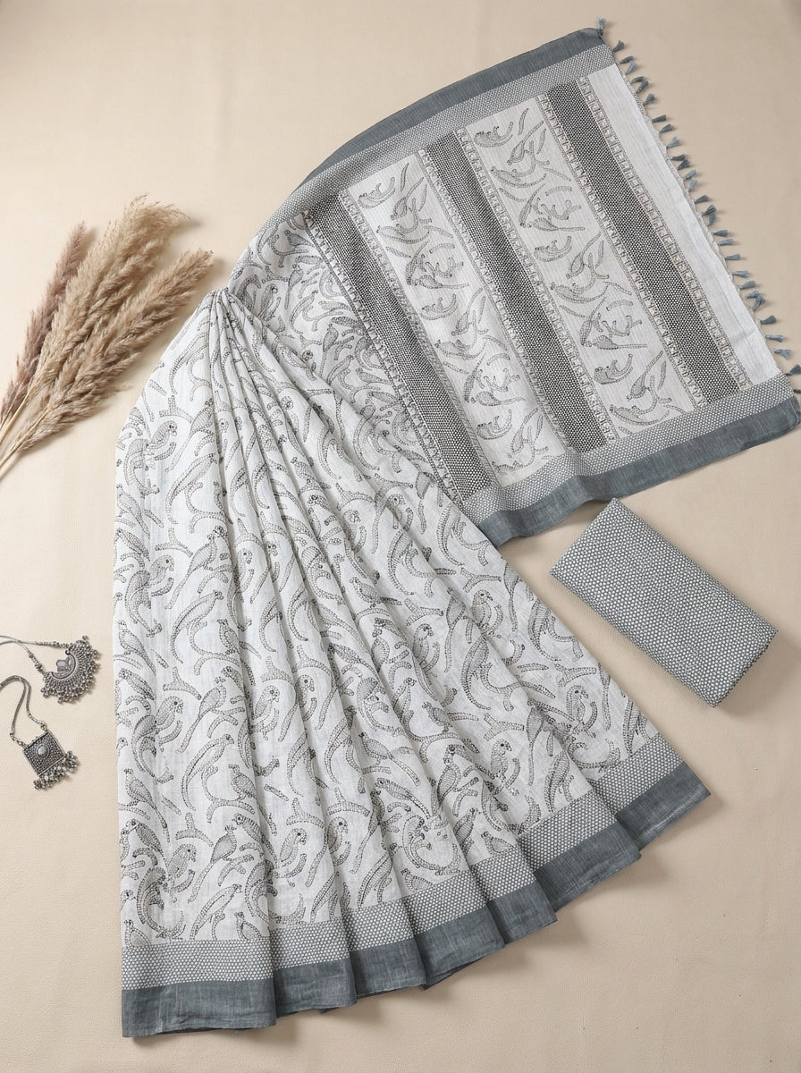 White and Grey Saree