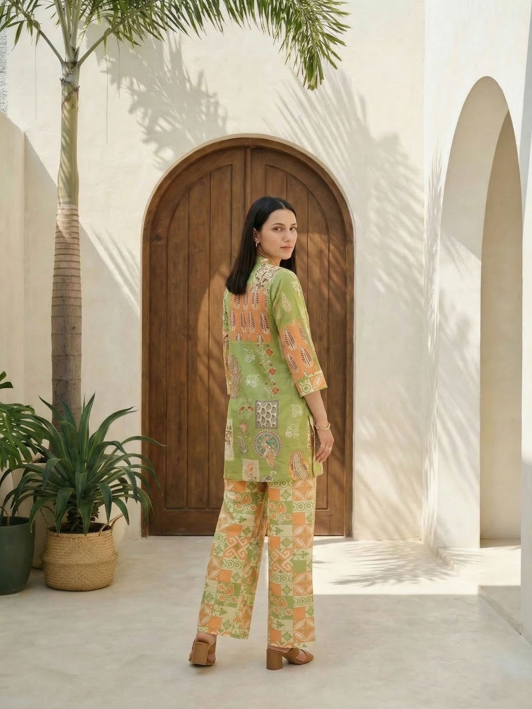 Women floral printed soft silk kurta with trousers