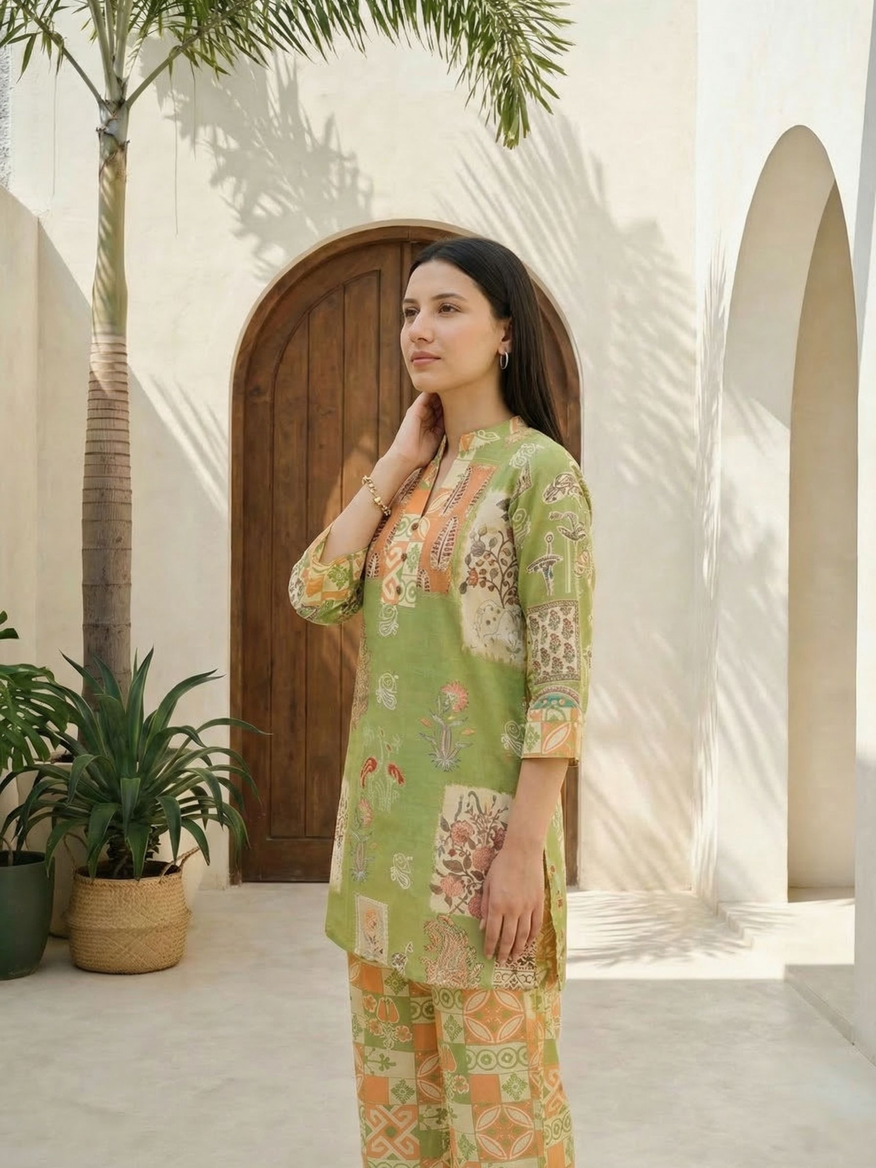 Women floral printed soft silk kurta with trousers