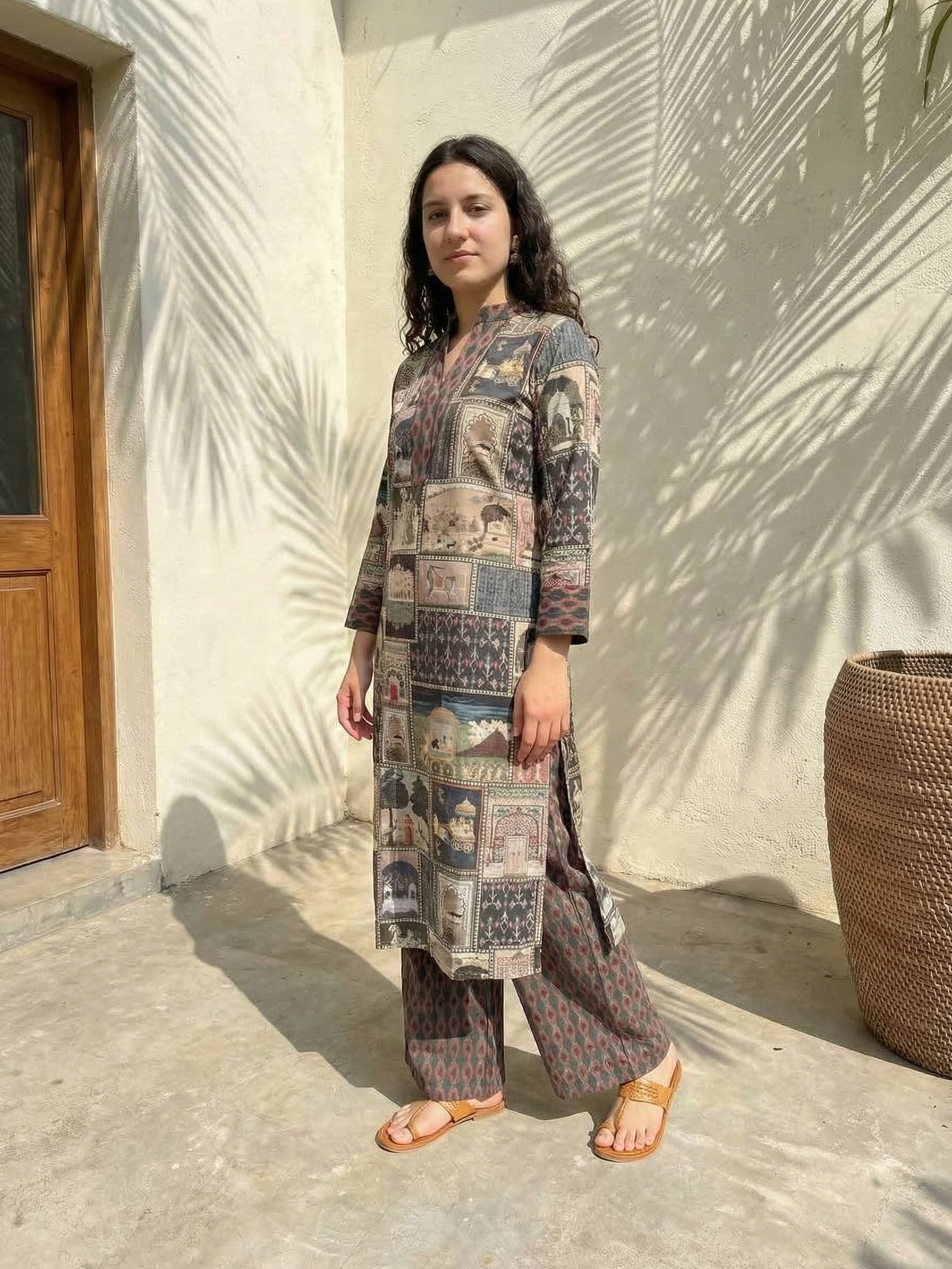 Women floral printed soft silk kurta with trousers