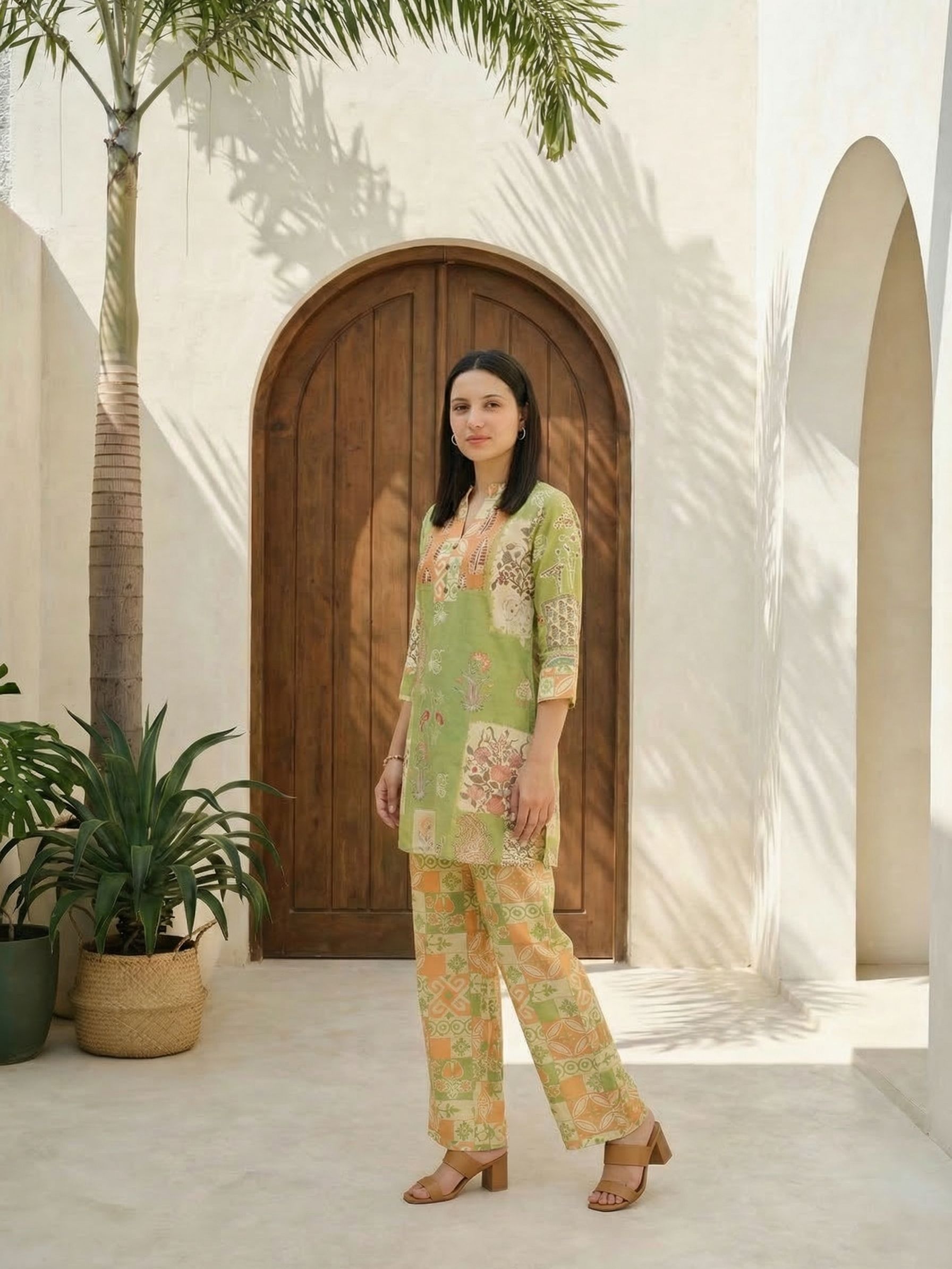 Women floral printed soft silk kurta with trousers
