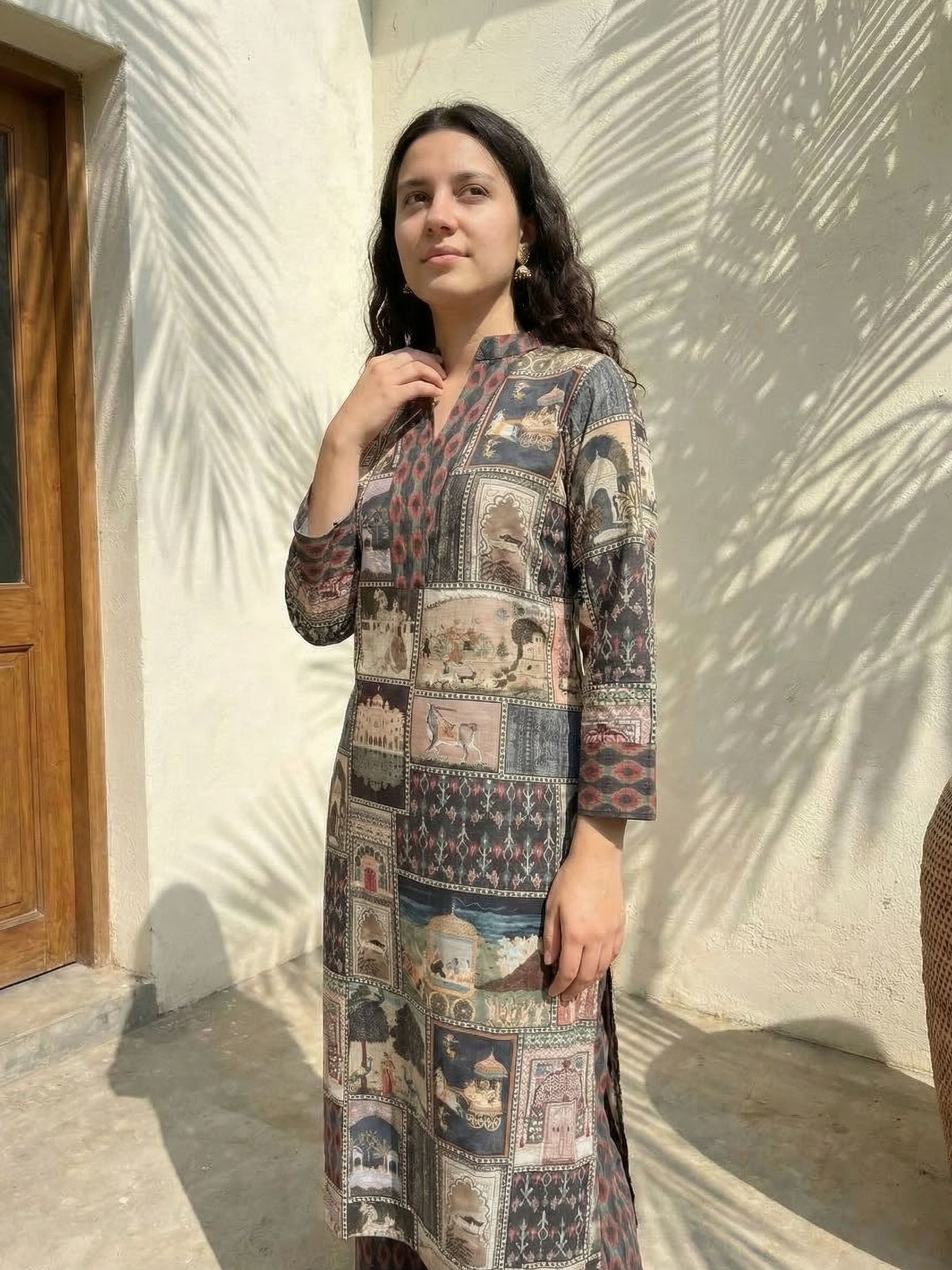 Women floral printed soft silk kurta with trousers