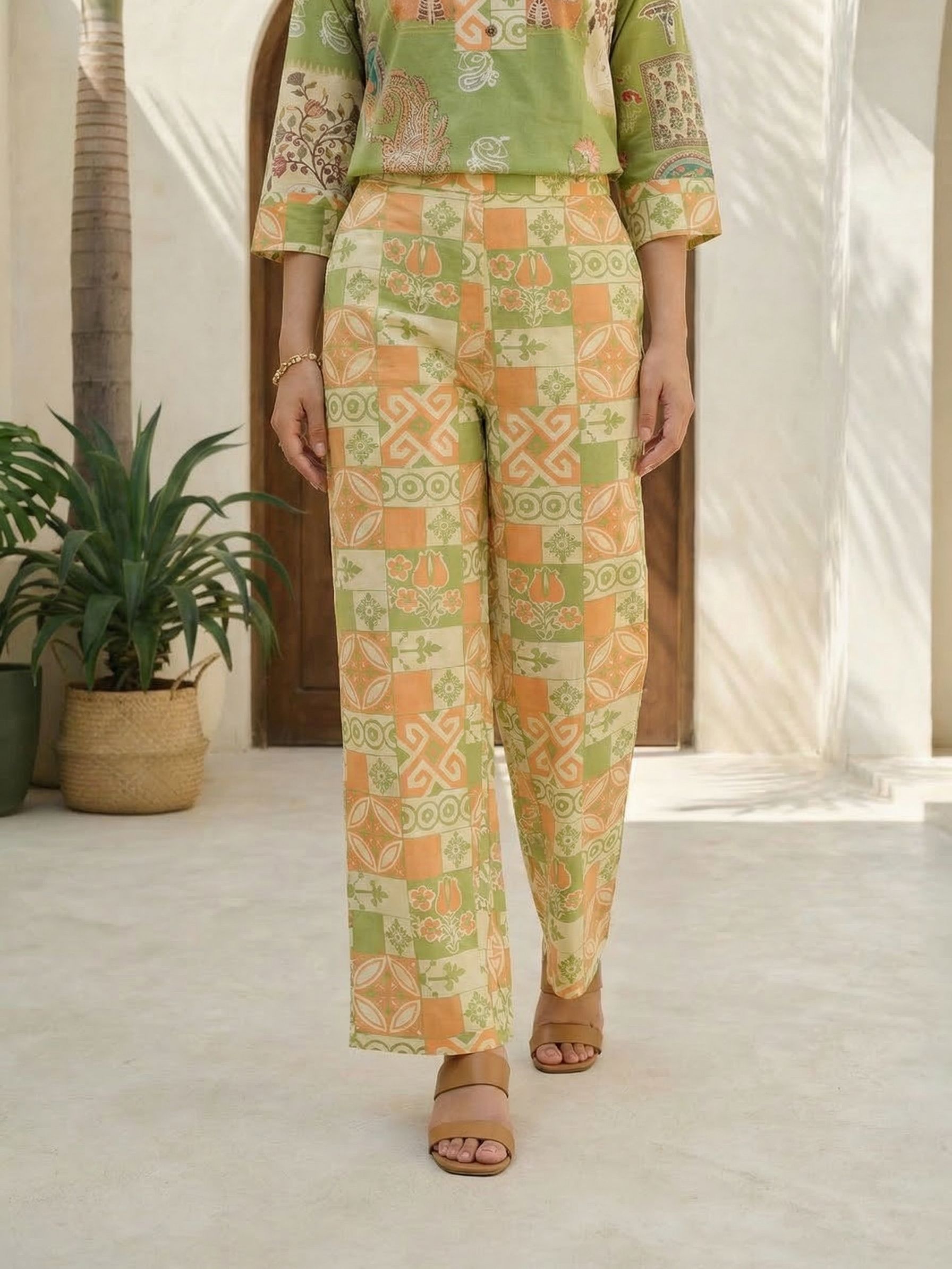 Women floral printed soft silk kurta with trousers