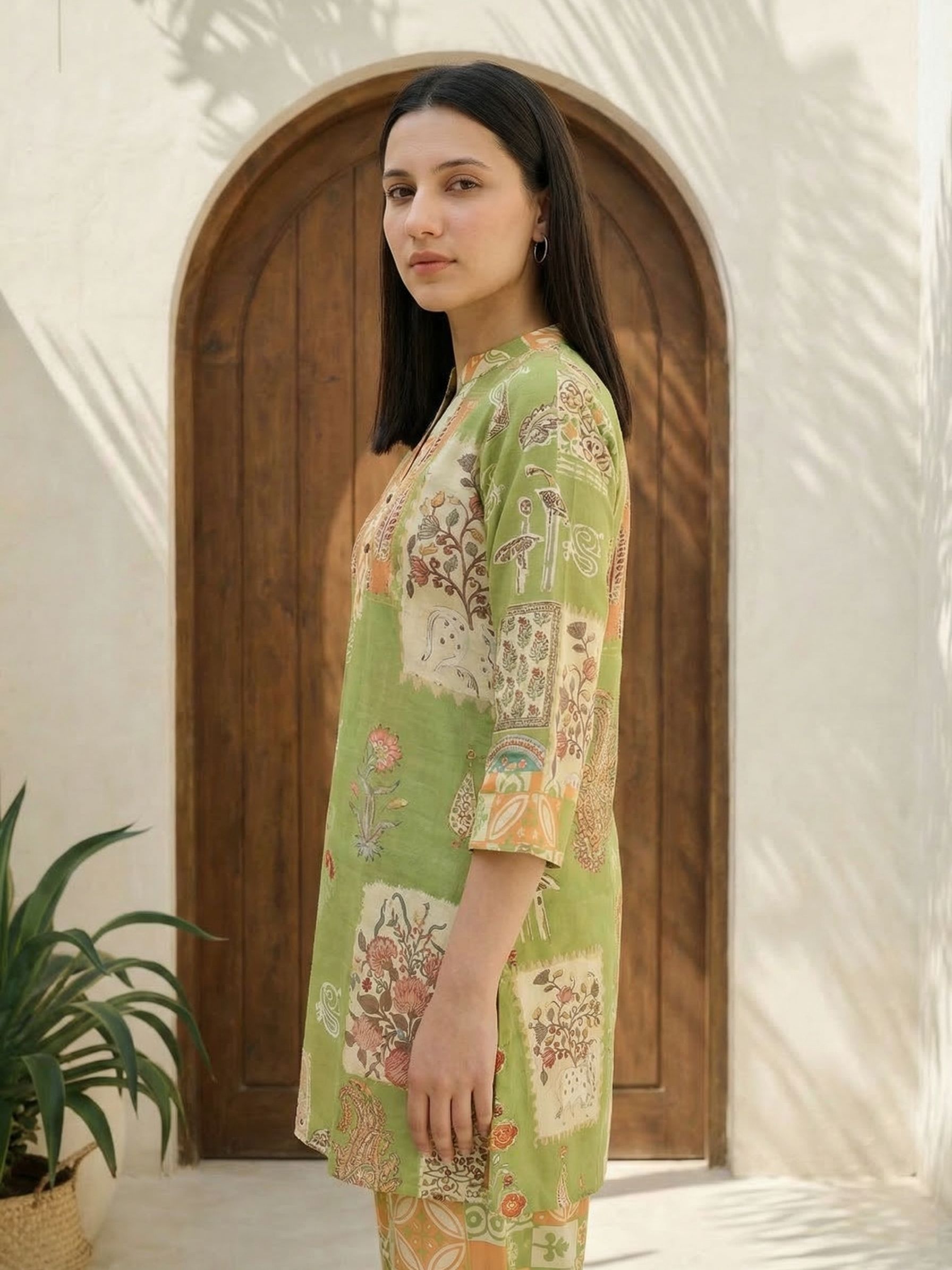 Women floral printed soft silk kurta with trousers