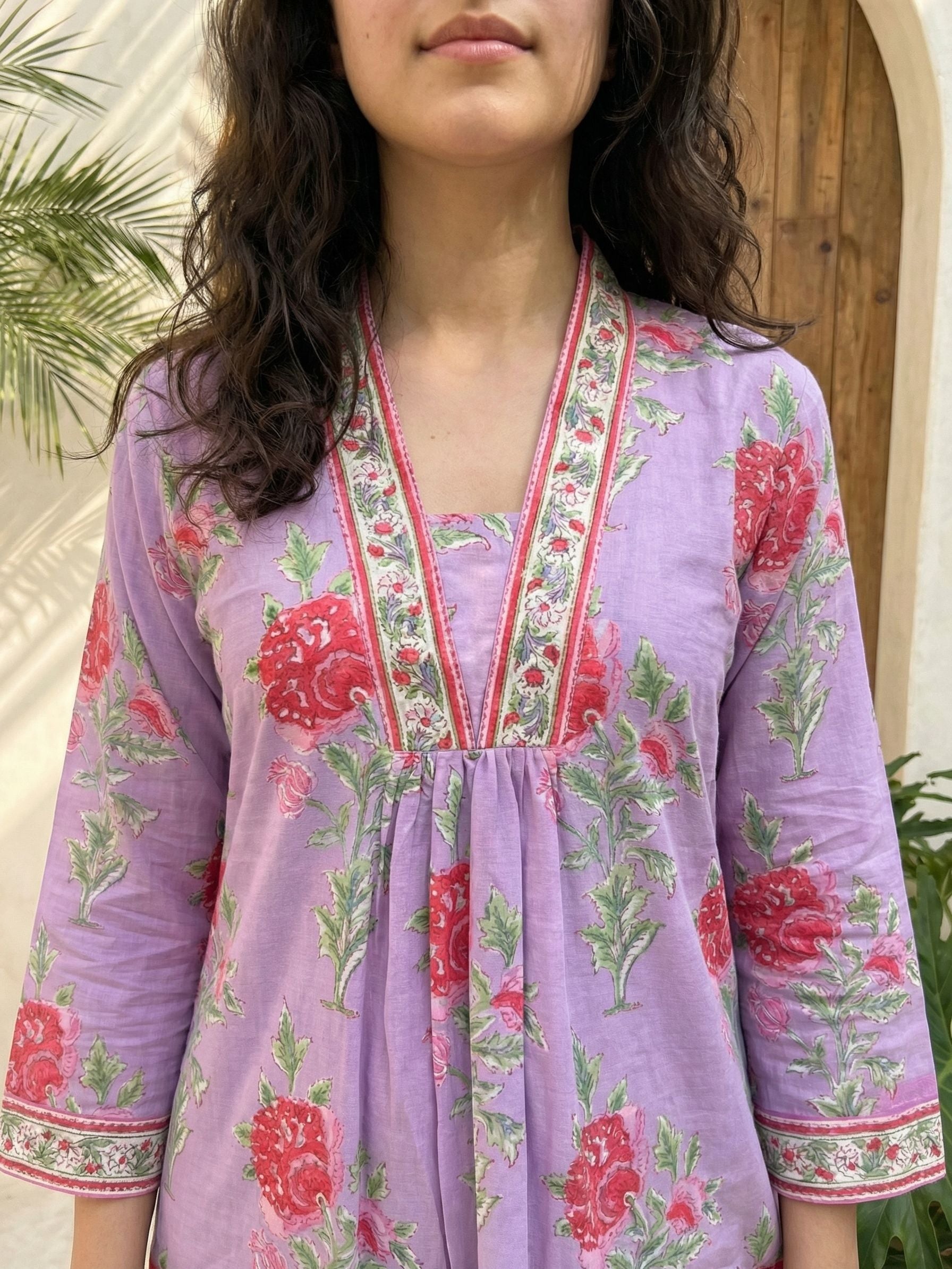 Women floral printed soft silk kurta with trousers