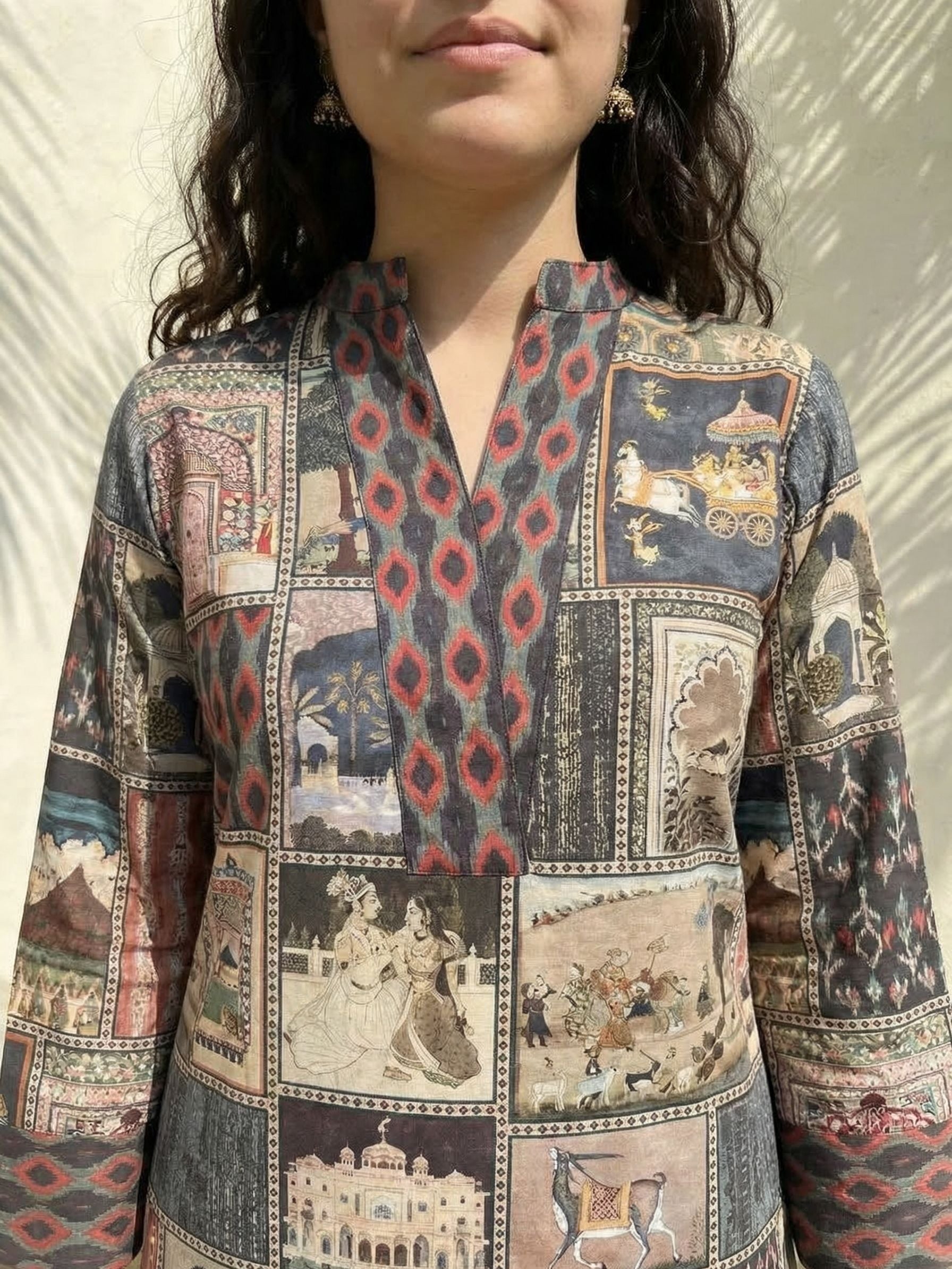 Women floral printed soft silk kurta with trousers