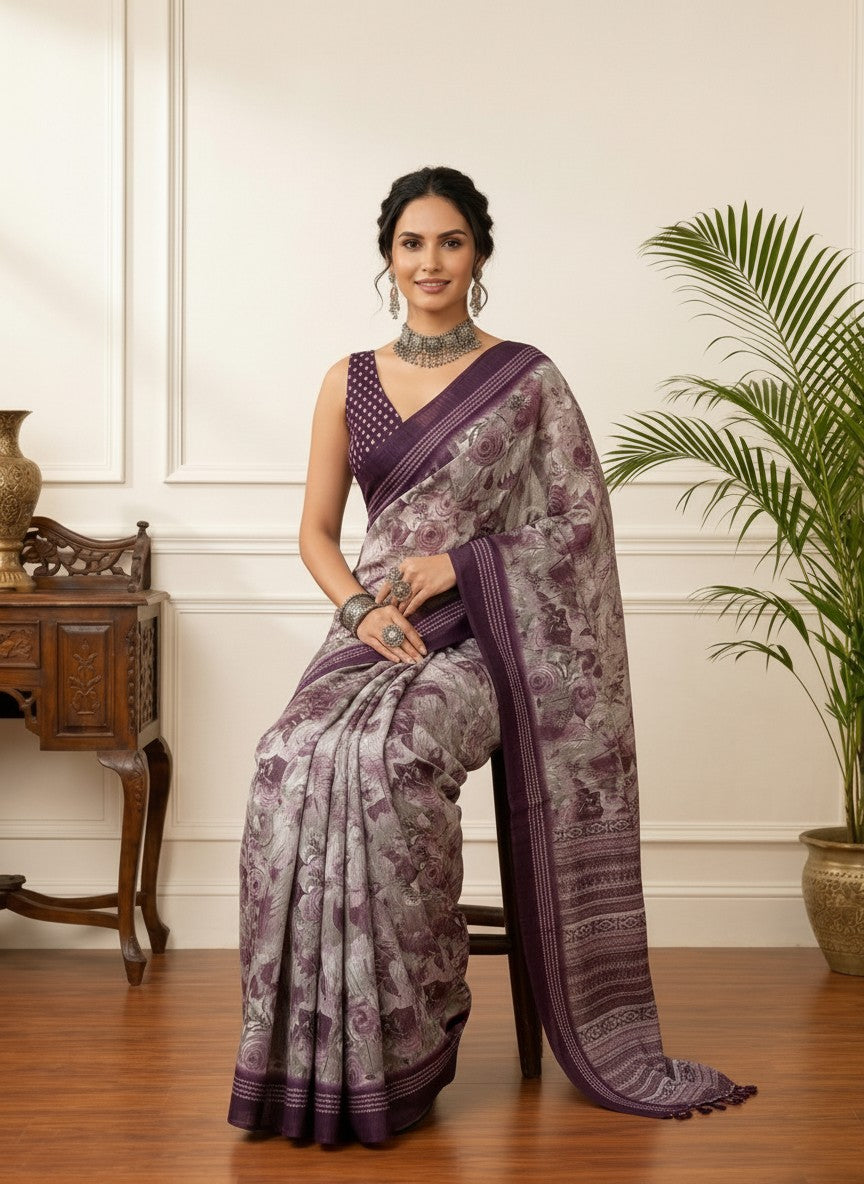 Purple Floral Saree