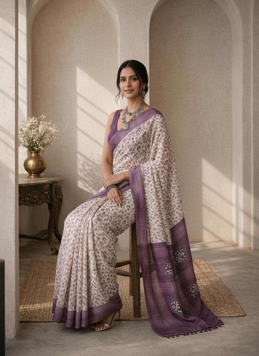 Purple & White Saree