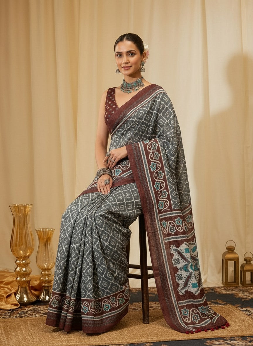 Crimson Charcoal Saree