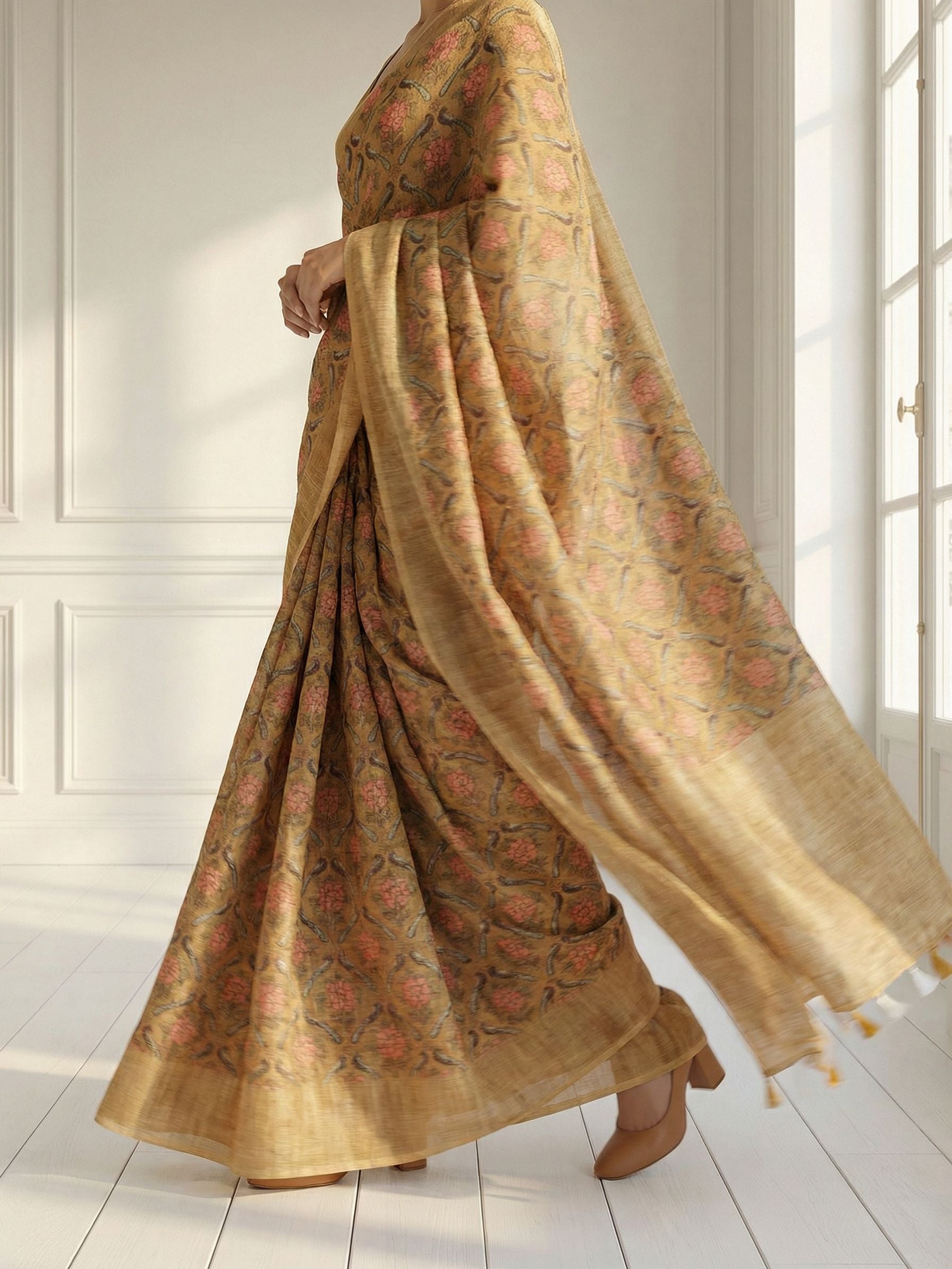 Mustard Floral Saree