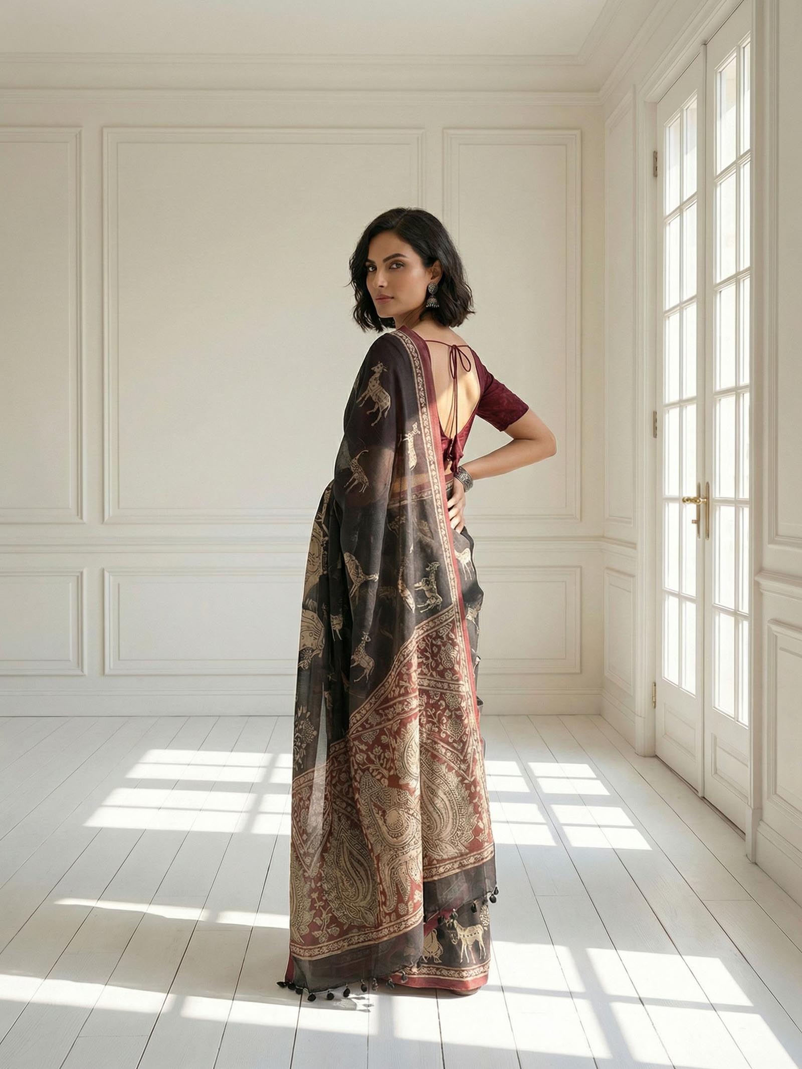 Grey with Deer Saree
